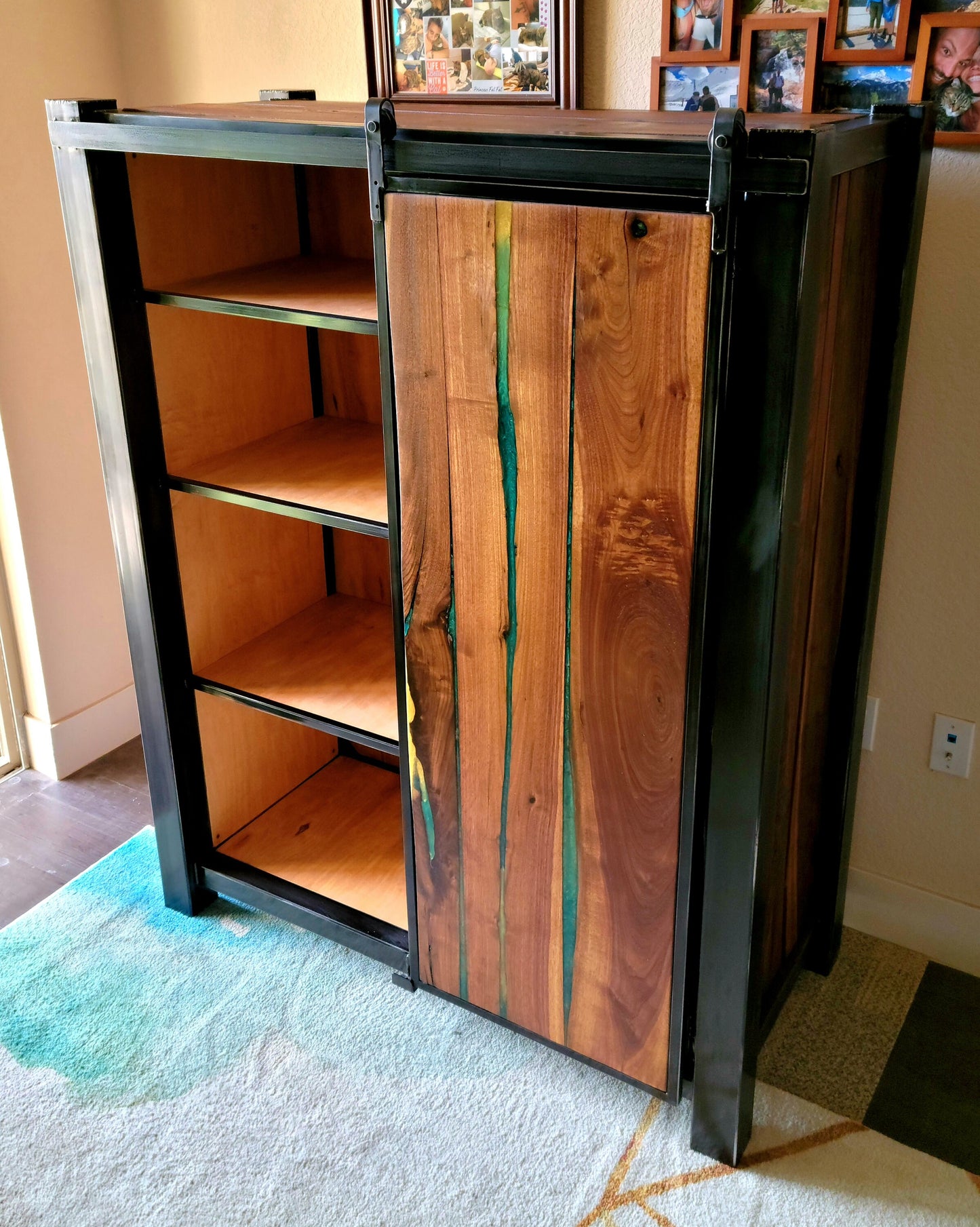 Barndoor Dresser - Liqour Cabinet - American Black Walnut & Epoxy Inlay - Handmade in USA