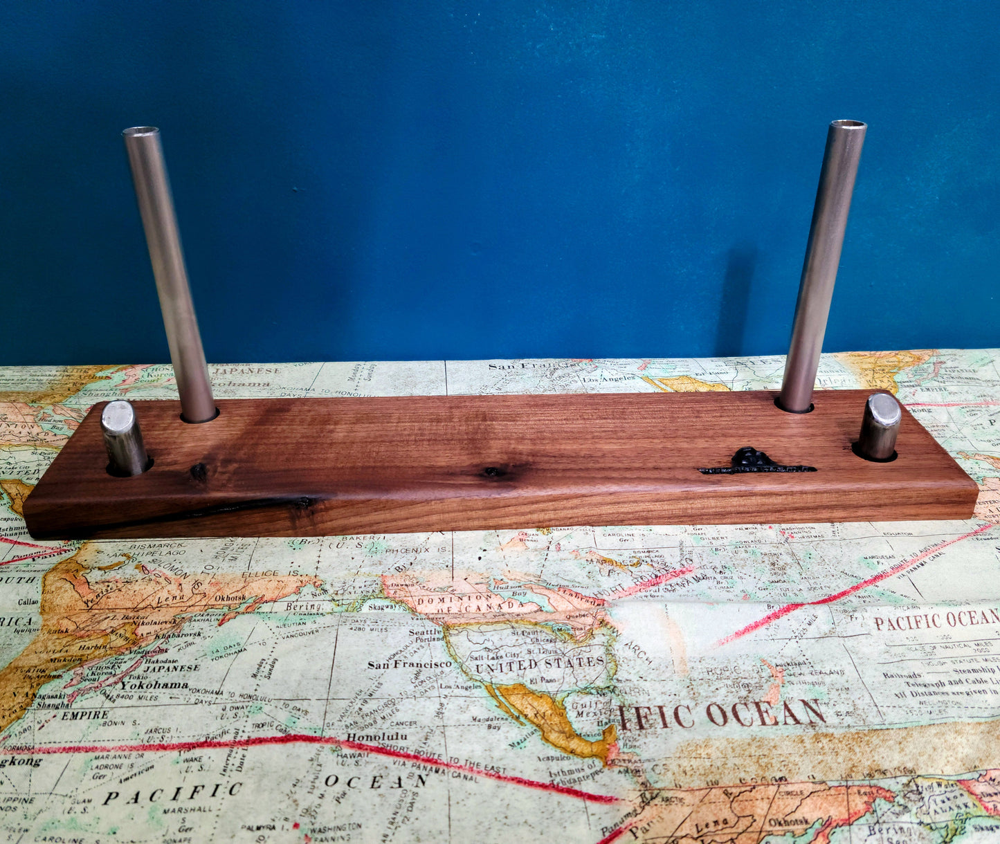 Ready to Ship! Ocean Blue Epoxy Resin Wave/Axe Art with American Black Walnut Wood and Display