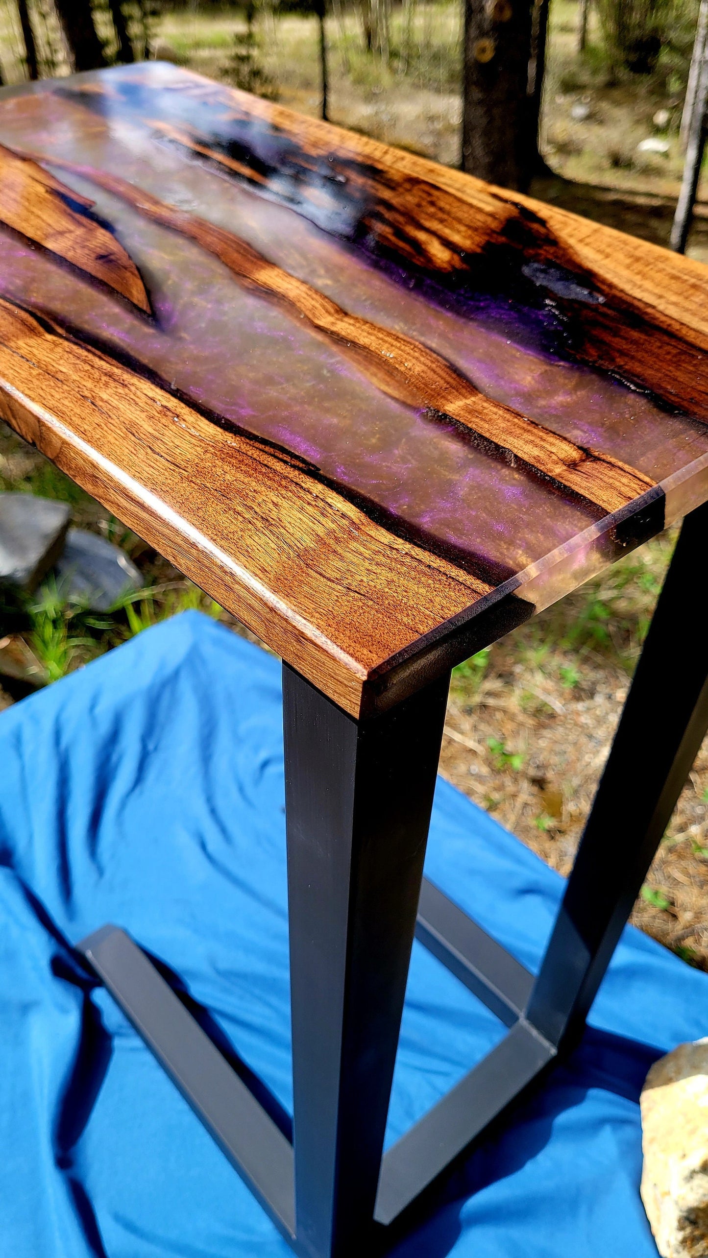 Made to Order! Custom C-Side Table/Couch Table/Coffee Desk - American Black Walnut - Epoxy Resin Inlay