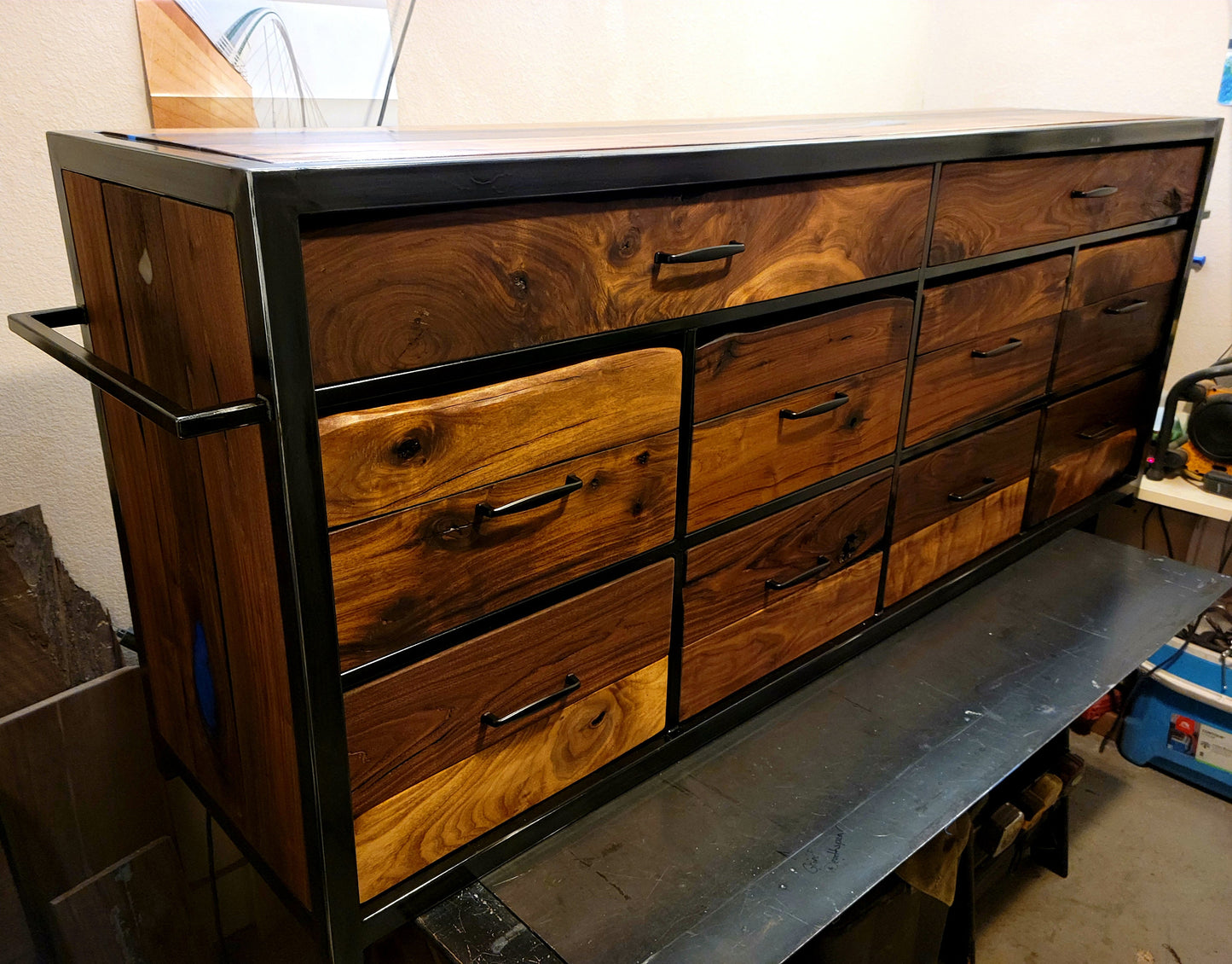 Custom Order 10 Drawer Walnut Dresser w/ Epoxy Inlay Modern Farmhouse Furniture