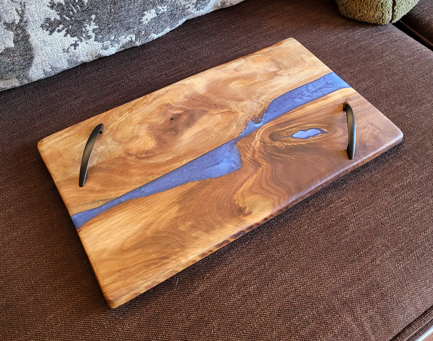 Made to Order! - Diamond Deep Sea Blue & Black Walnut Serving Tray Cutting Board