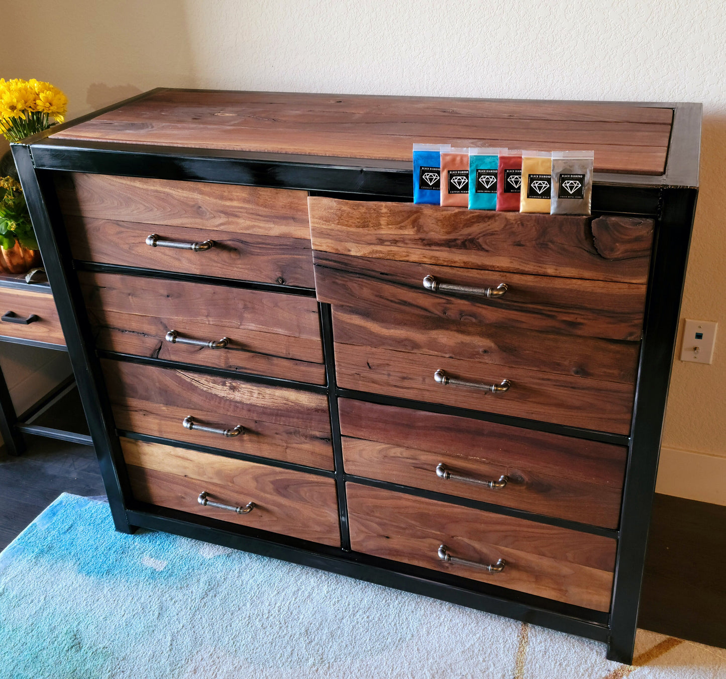 Industrial Rustic Dresser - Handmade to Order - American Black Walnut w/Steampunk Handles