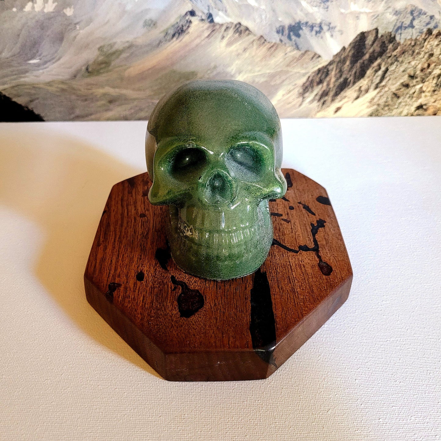 Halloween Decor - Green Skull with Display Base