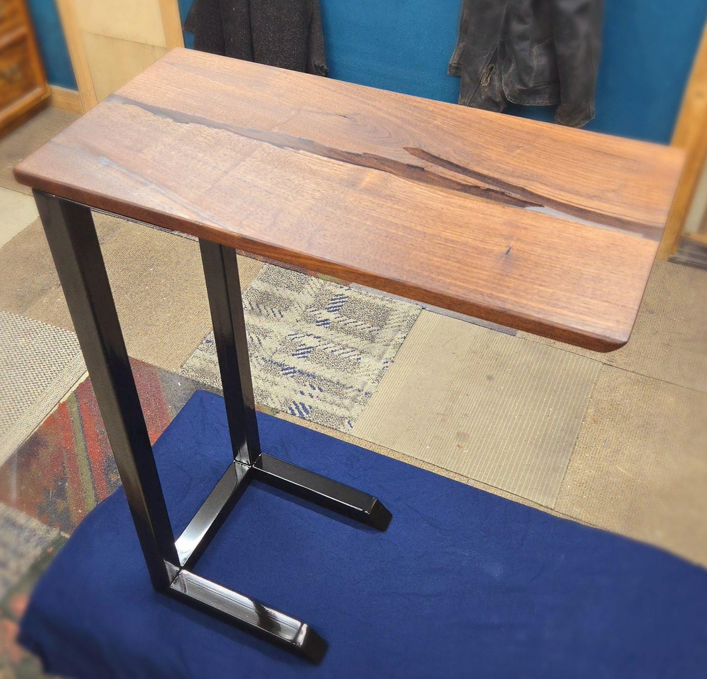 Clear Side Table - Handmade Real Steel & American Walnut with Ghost Copper epoxy