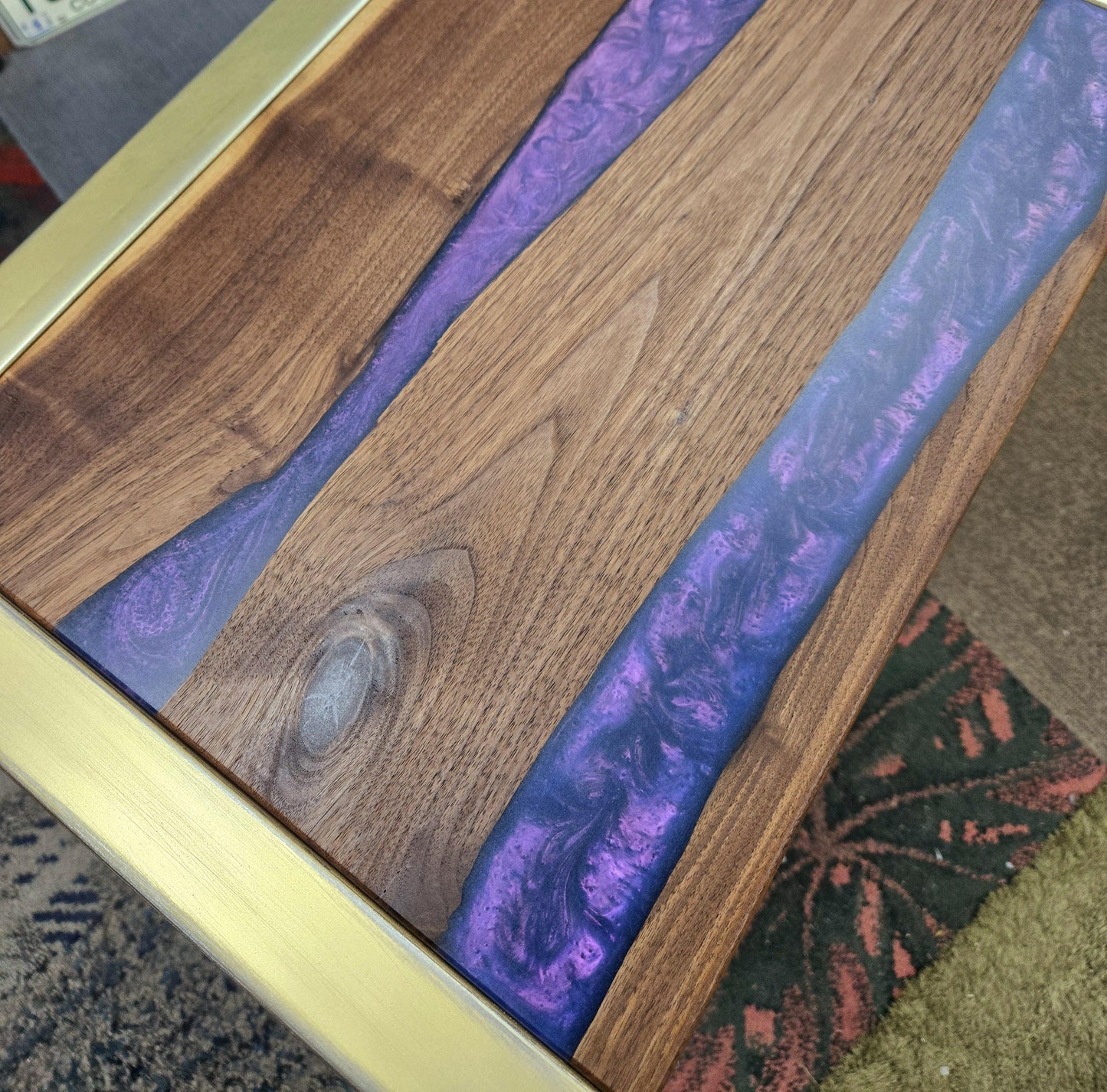C-Side Table - Handmade Real Steel & American Walnut with Kamenbudokai epoxy