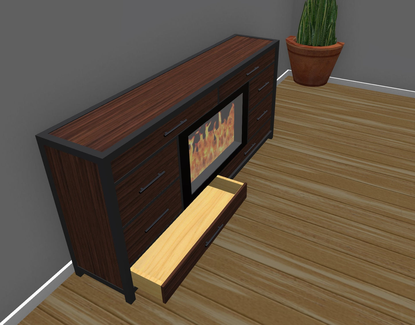 Start a Discussion! - Custom Dresser/Hutch with Electric Fireplace & American Walnut