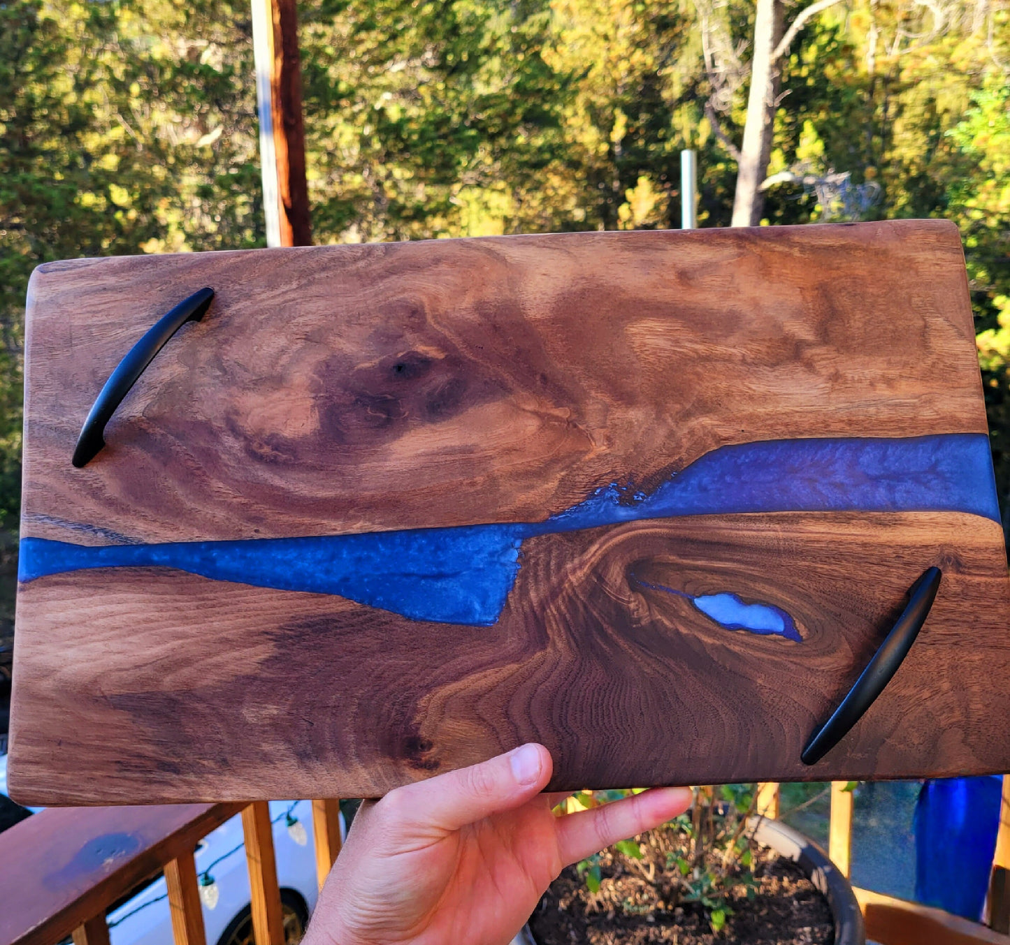 Made to Order! - Diamond Deep Sea Blue & Black Walnut Serving Tray Cutting Board