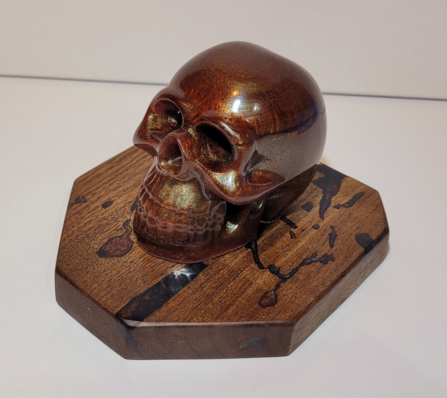 Ready to Ship! - Vitality Infused Skull - Health Red/Kiwi Burgandy - Black Walnut Base w/Kiwi & Black Onyx