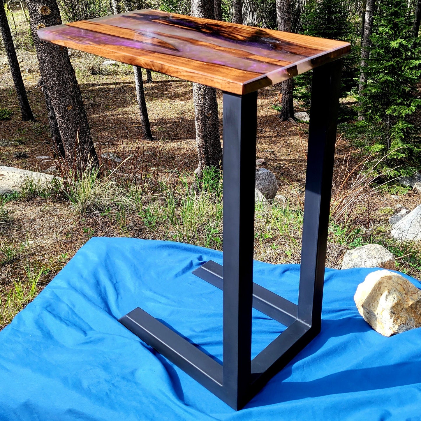 Made to Order! Custom C-Side Table/Couch Table/Coffee Desk - American Black Walnut - Epoxy Resin Inlay