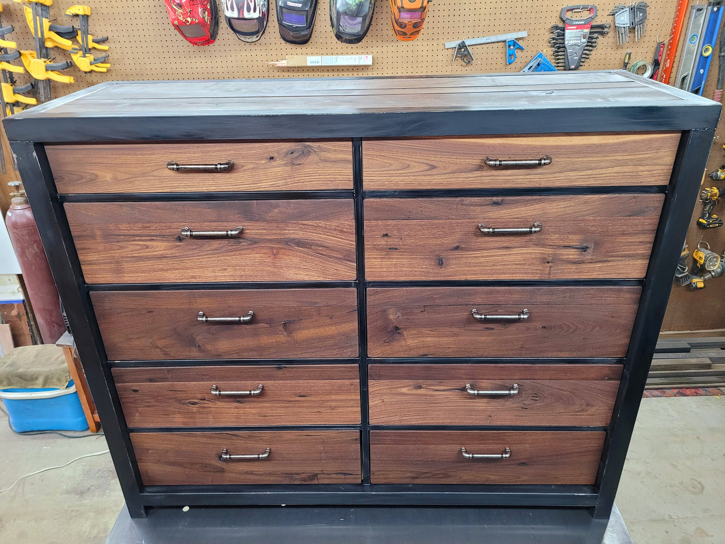 Custom Order! - Upright 10 Drawer Walnut/Steel Dresser - Handmade to Order