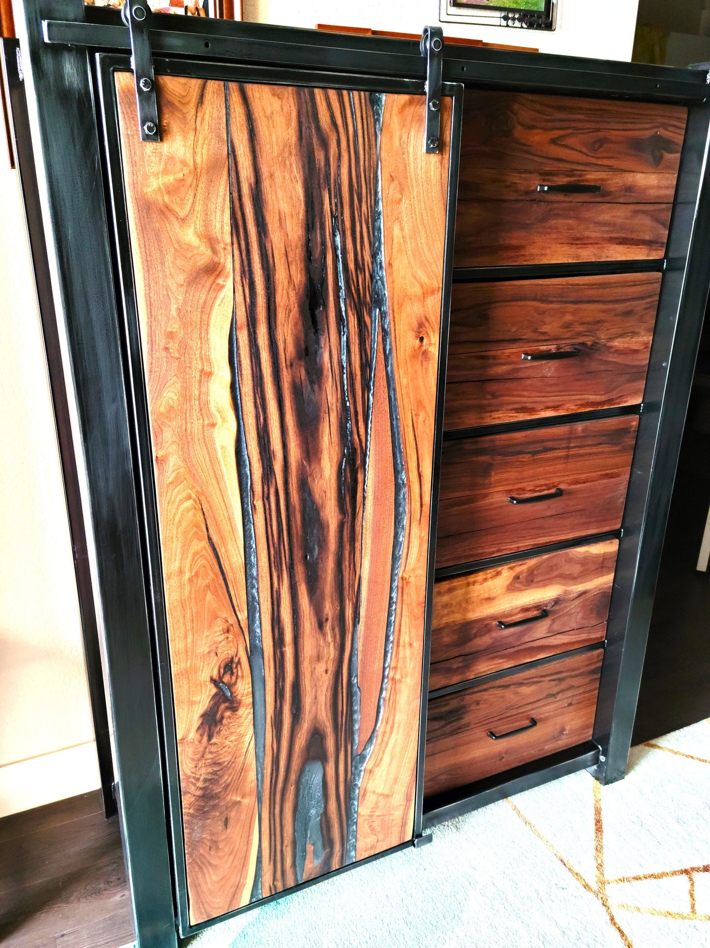 Design Consultation - Oversized Barndoor Dresser - Handmade to Order - American Black Walnut & Epoxy Inlay