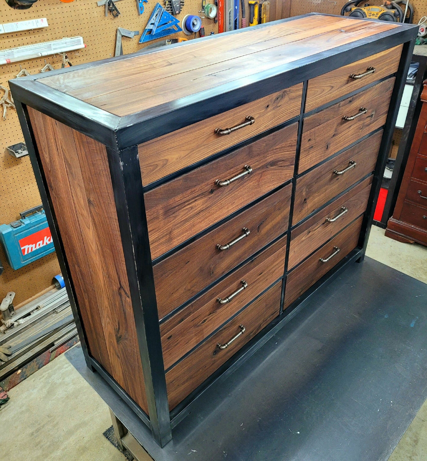 Custom Order! - Upright 10 Drawer Walnut/Steel Dresser - Handmade to Order