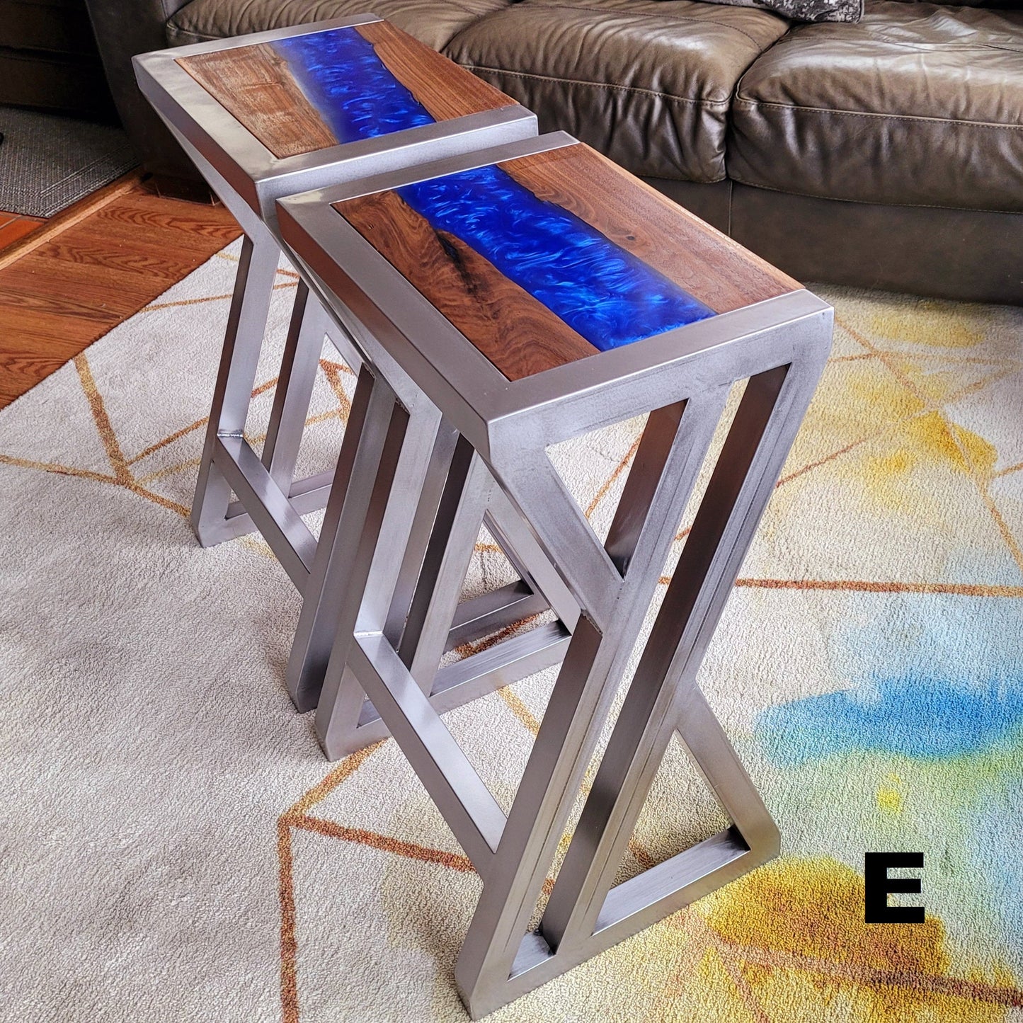 Custom Order Industrial Bar Stools - White Oak or Black Walnut - Epoxy Available