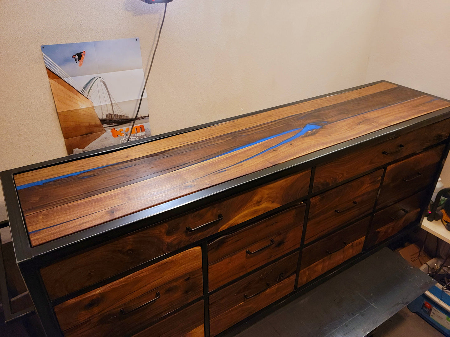 Custom Order 10 Drawer Walnut Dresser w/ Epoxy Inlay Modern Farmhouse Furniture
