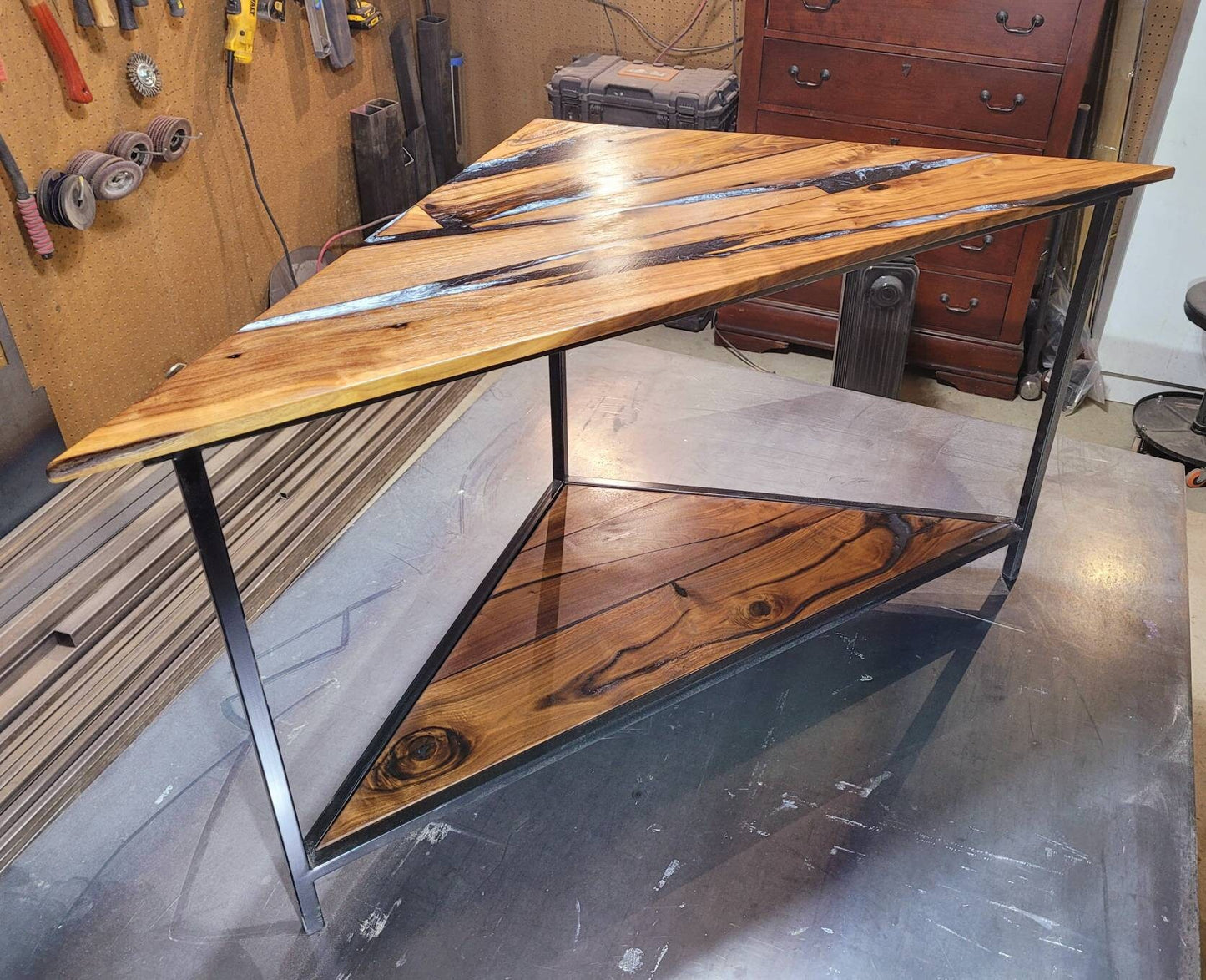 Start a Discussion! - Custom Corner Table - 100% Handmade in Colorado - Black Walnut - Black Onyx & Pure White Epoxy Inlay