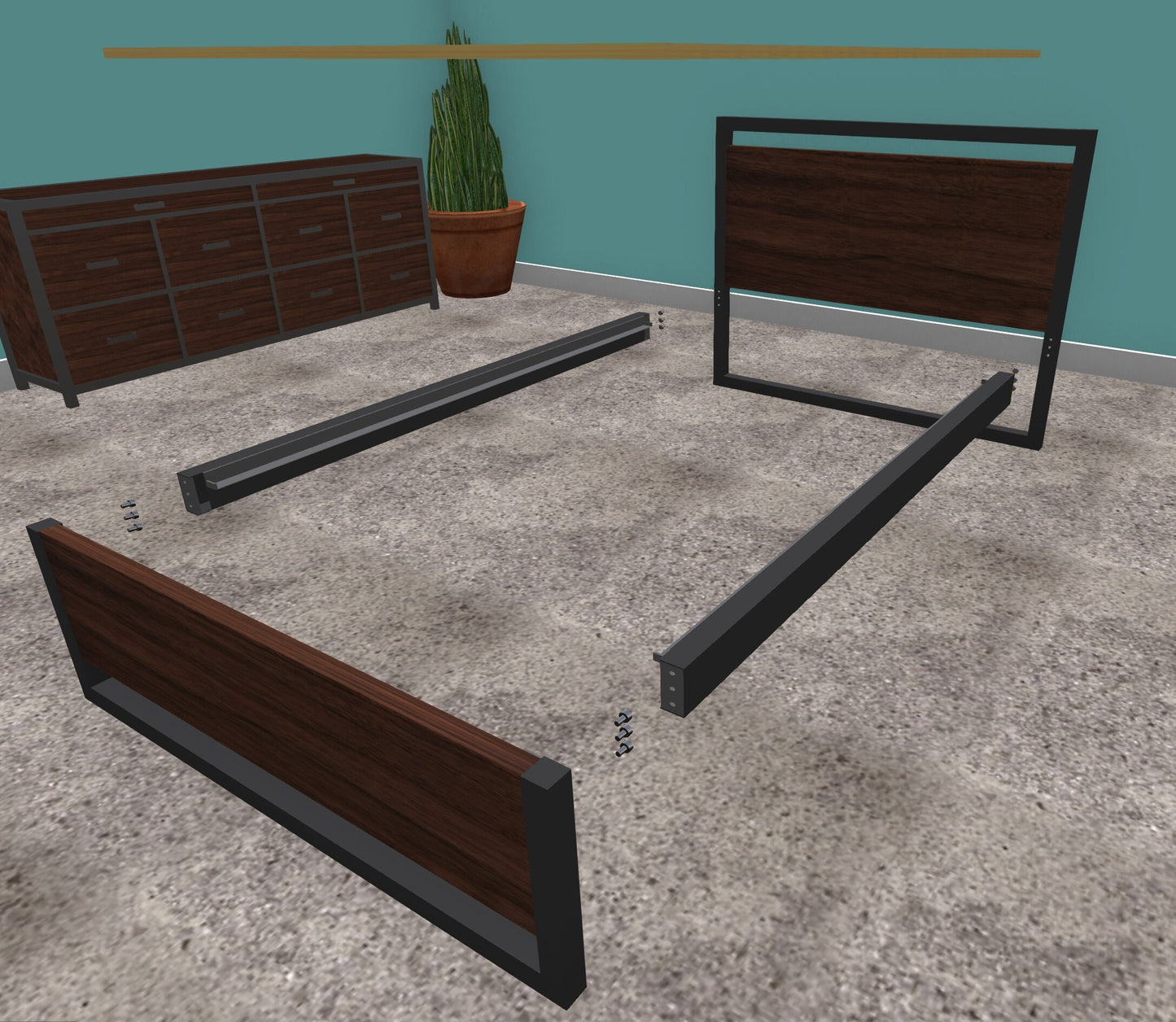 Live Edge American Walnut and Metal Bed - Made to Order