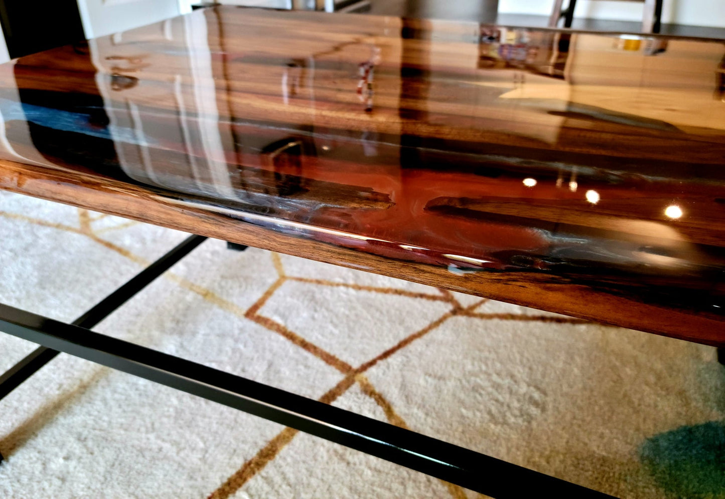 Epoxy Coffee Table - Living Room Console - Walnut Side Table