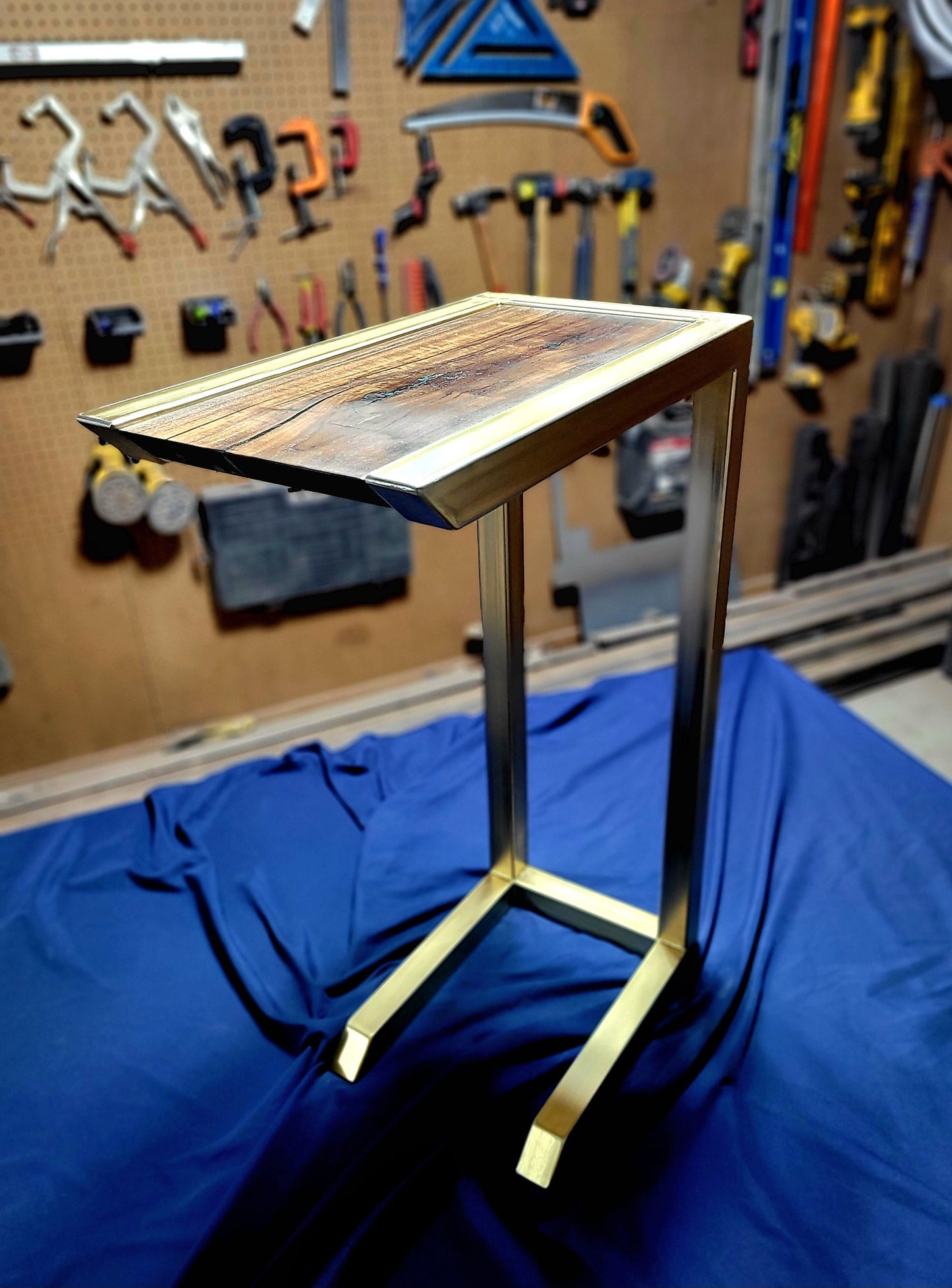 Made to Order! - Custom C-Side Tables - Antique Gold American Black Walnut Colored Epoxy Inlay