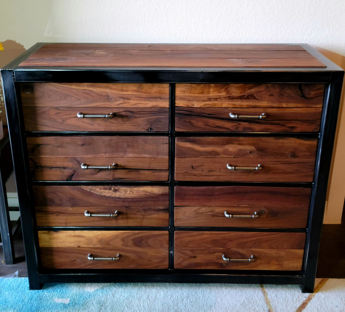 Industrial Rustic Dresser - Handmade to Order - American Black Walnut w/Steampunk Handles