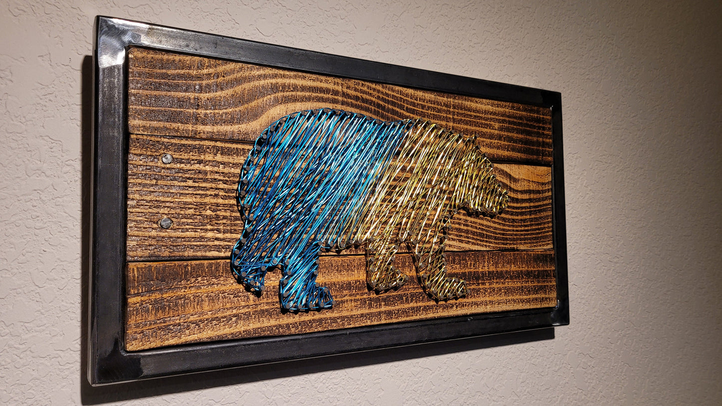 Made to Order! - Custom Metal Wire Wall Art - Mountains and Sun - Blue and Gold