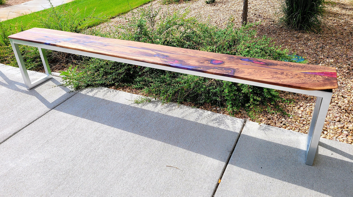 Made to Order - Purple Rain & Savage Red - Oversized Indoor/Outdoor Bench - Plant Table