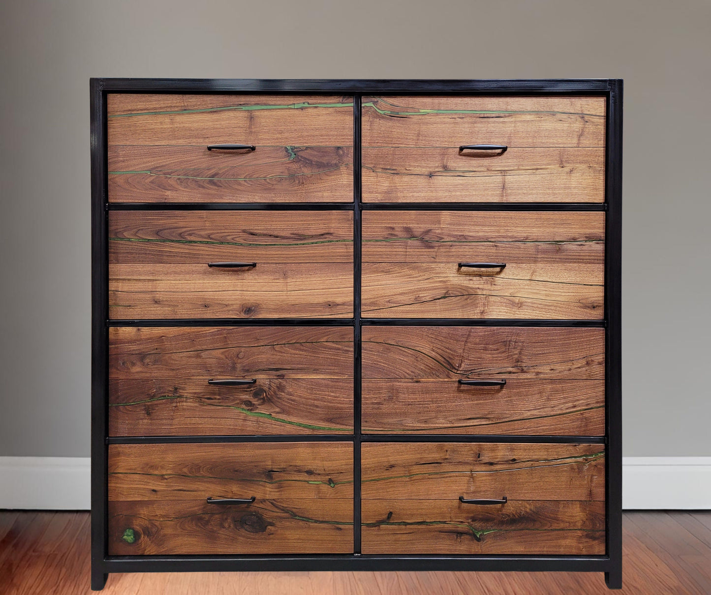 Custom Order! - Oversized Eight Drawer Walnut/Steel Dresser - Handmade to Order