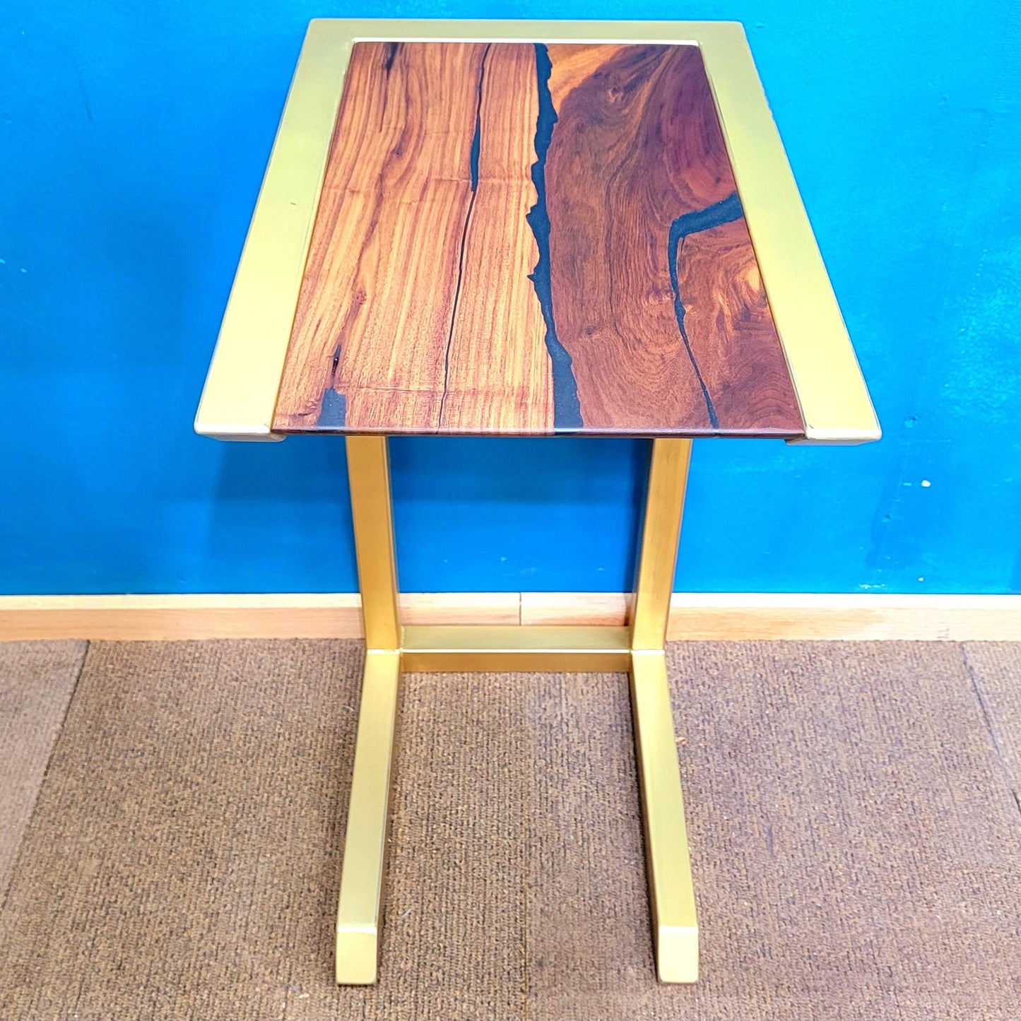 Made to Order! - Side Tables - Antique Gold with American Black Walnut & Colored Epoxy Inlay