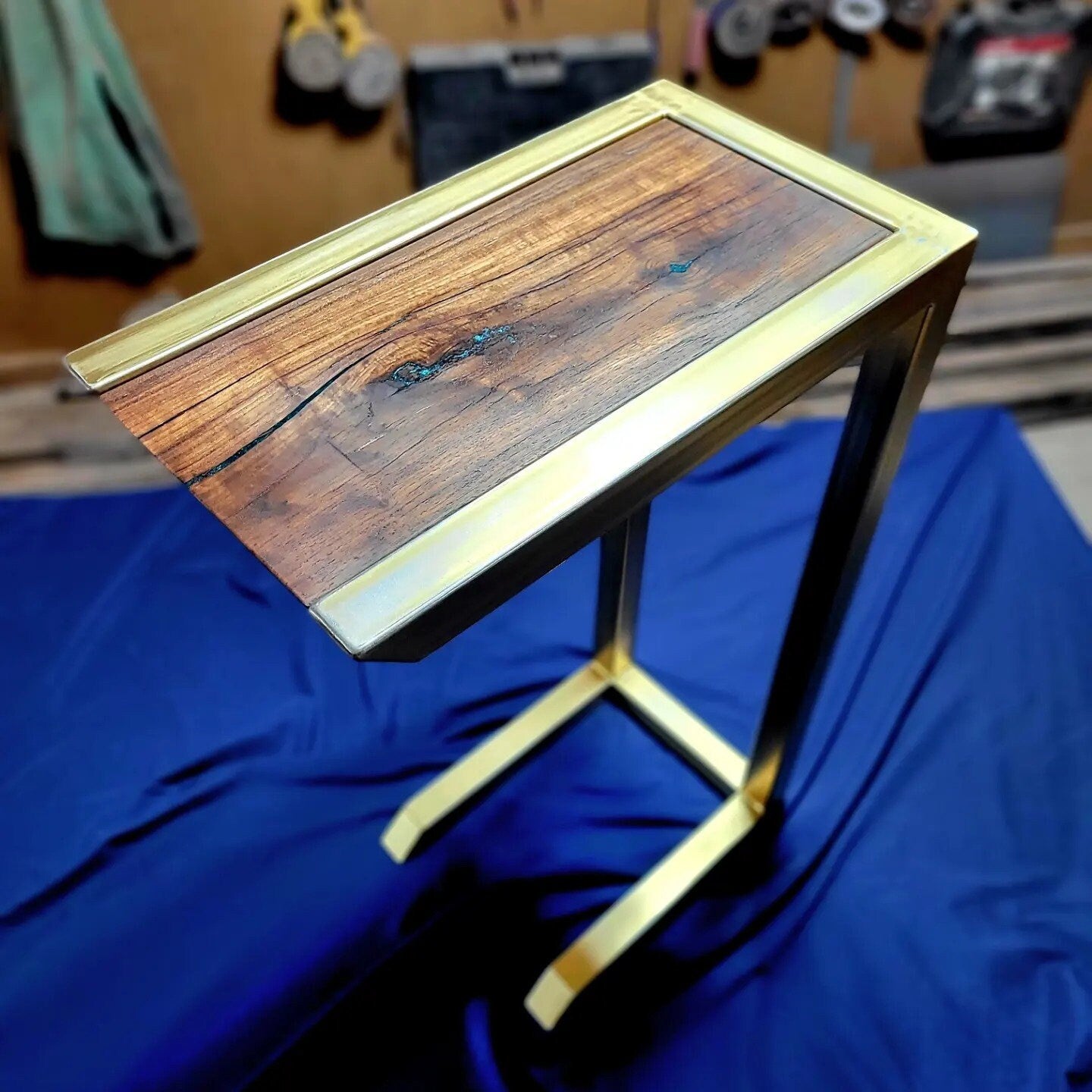Made to Order! - Custom C-Side Tables - Antique Gold American Black Walnut Colored Epoxy Inlay
