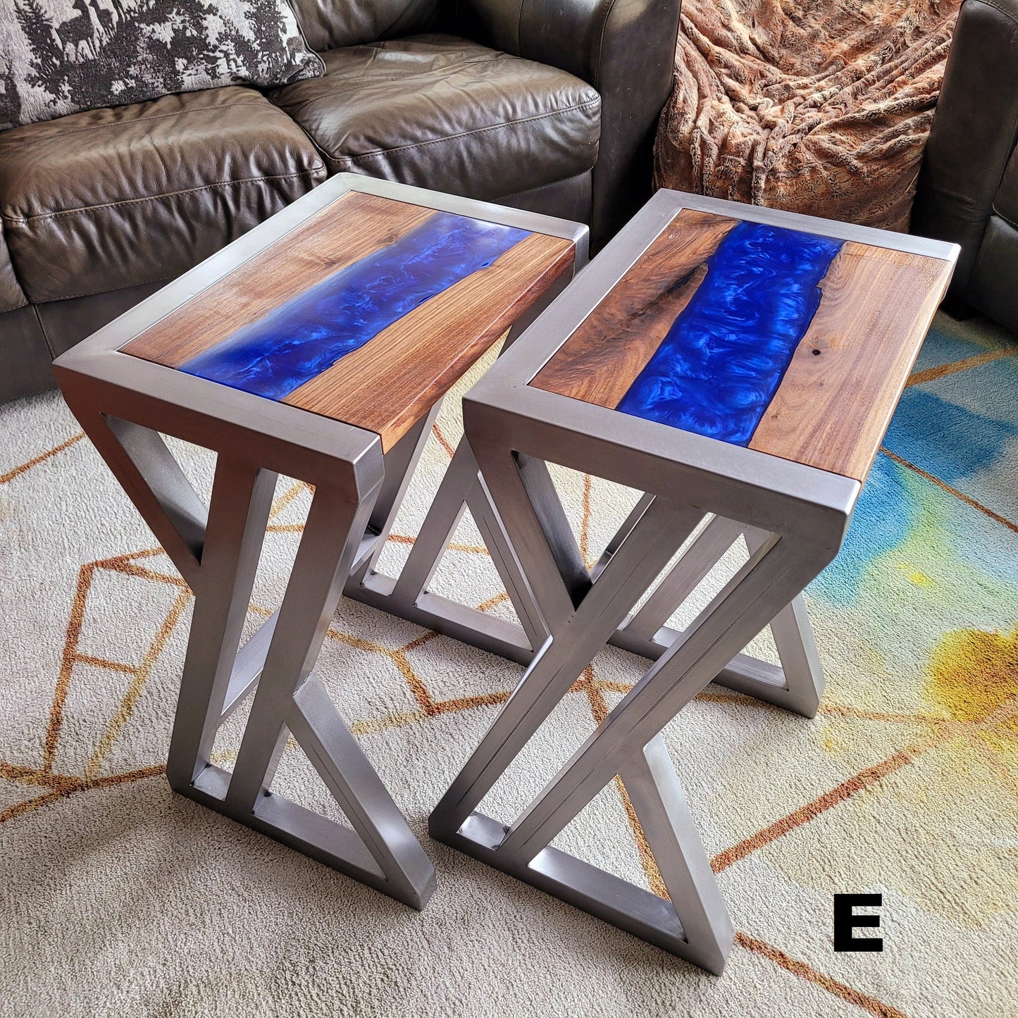 Custom Order Industrial Bar Stools - White Oak or Black Walnut - Epoxy Available