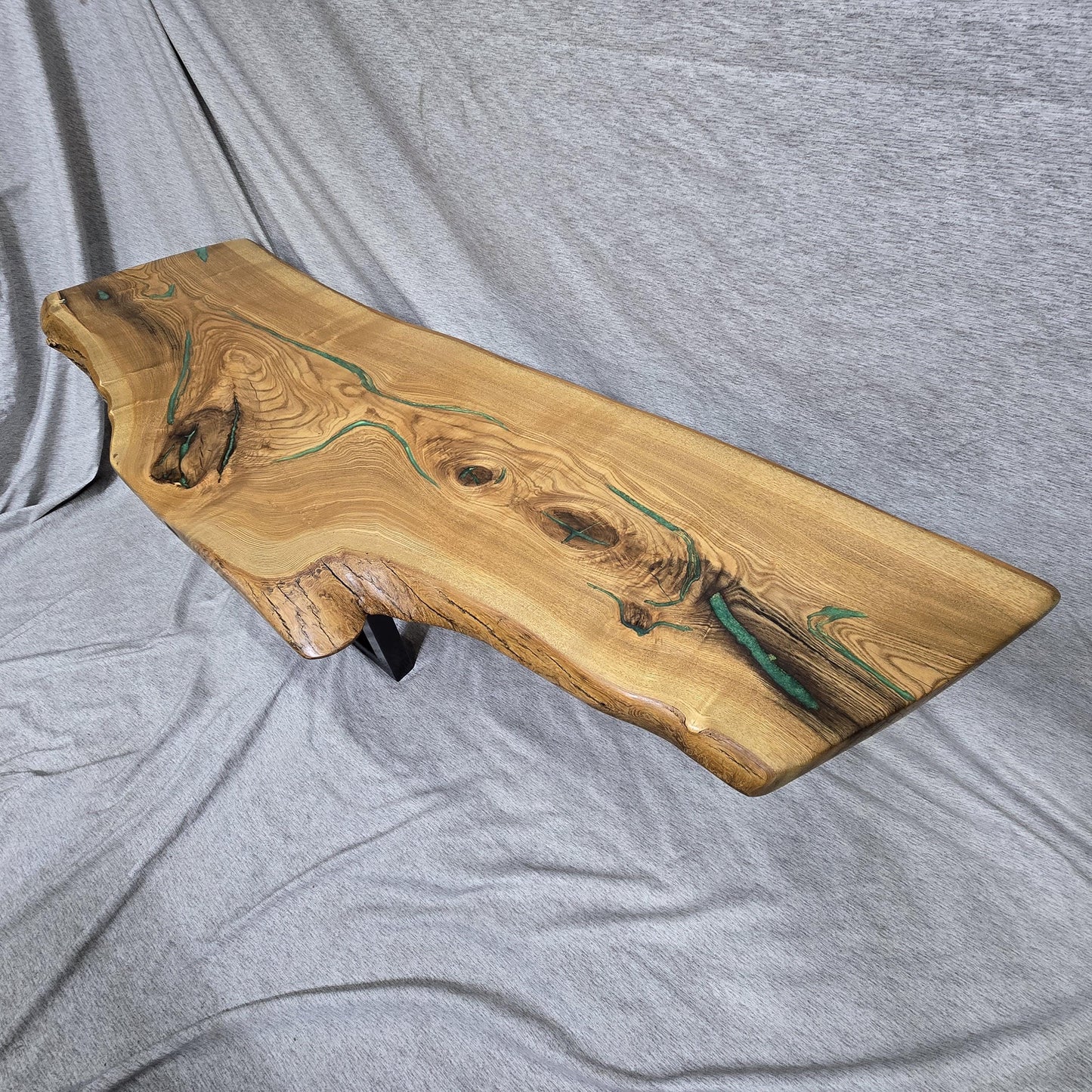 Live Edge Oak Coffee Table Golden Green Epoxy Gloss Black Legs