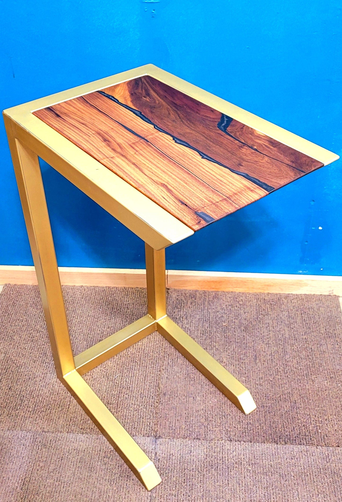 Made to Order! - Side Tables - Antique Gold with American Black Walnut & Colored Epoxy Inlay