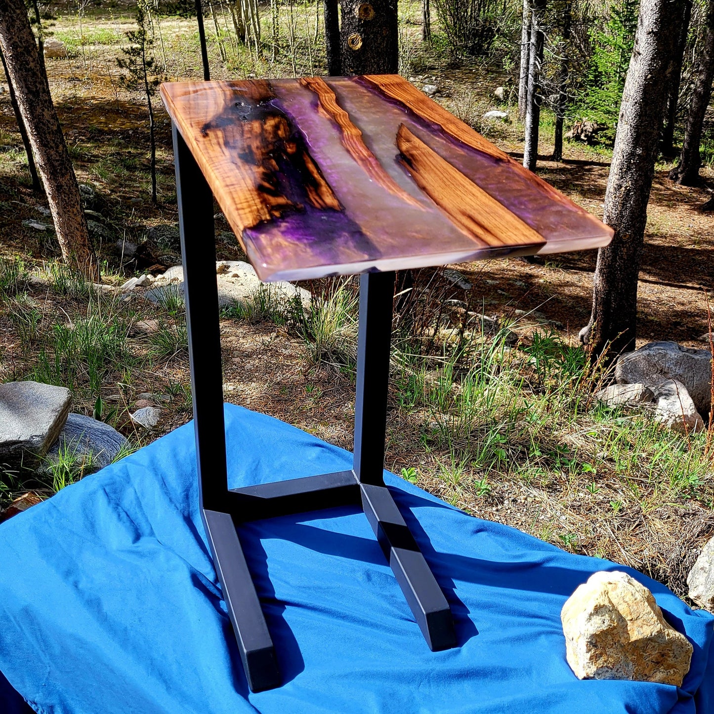 Made to Order! Custom C-Side Table/Couch Table/Coffee Desk - American Black Walnut - Epoxy Resin Inlay