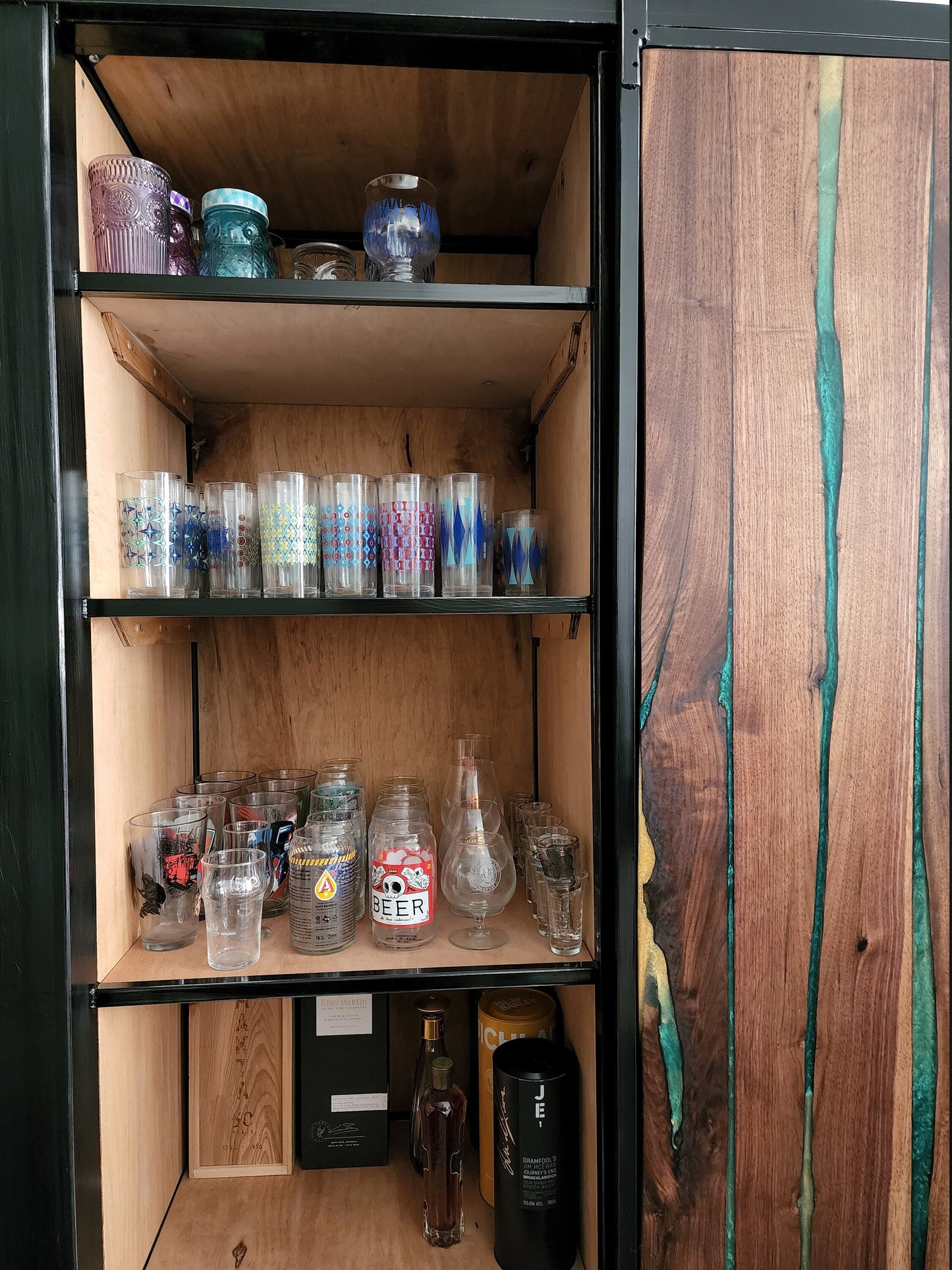 Custom Order Liqour Cabinet - Industrial Rustic Farmhouse Style Hutch Dresser Armoire with Epoxy Inlay 100% Handmade in Colorado
