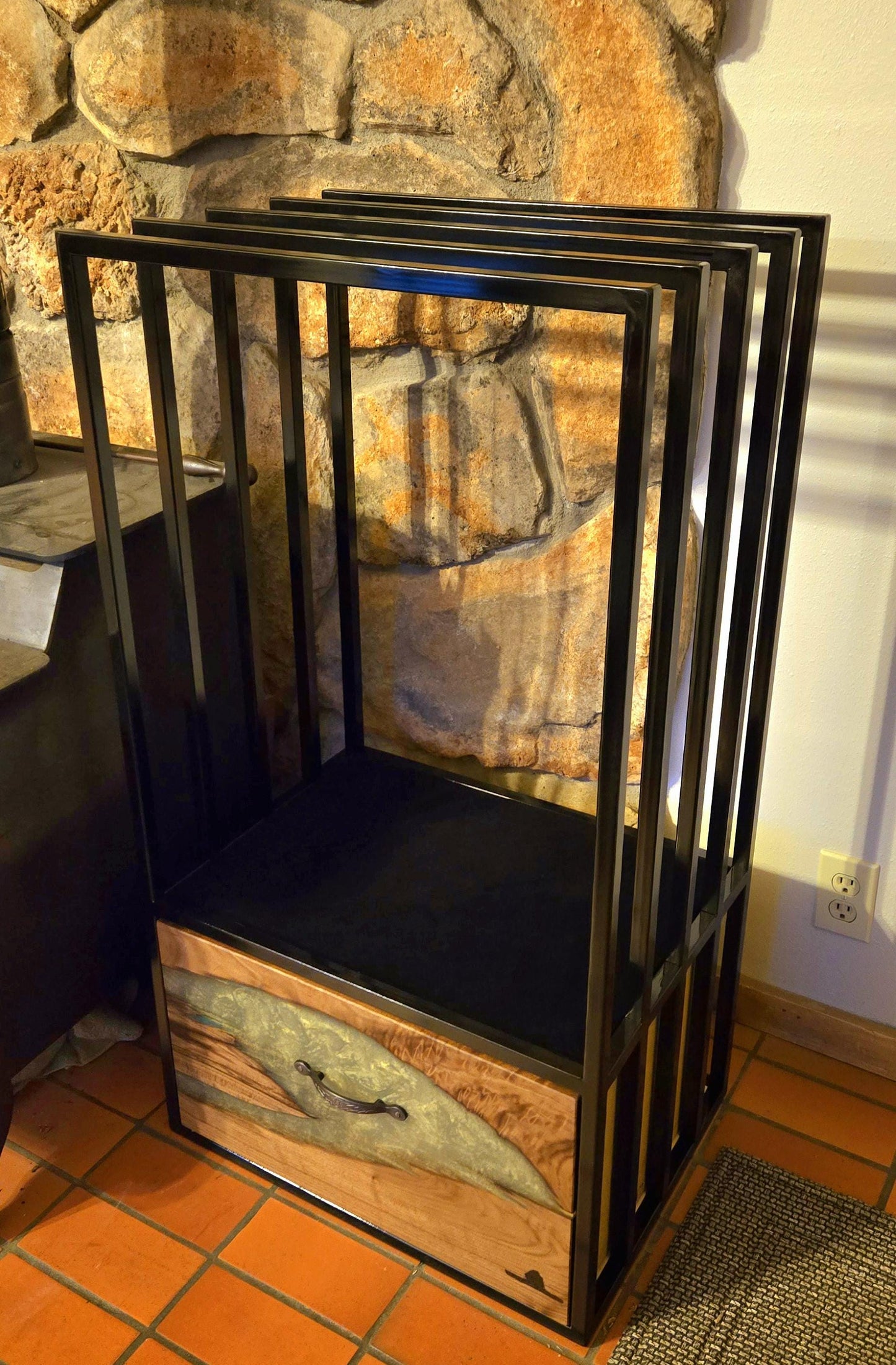 Firewood Storage Wood Holder Epoxy Drawer Velvet Shelves