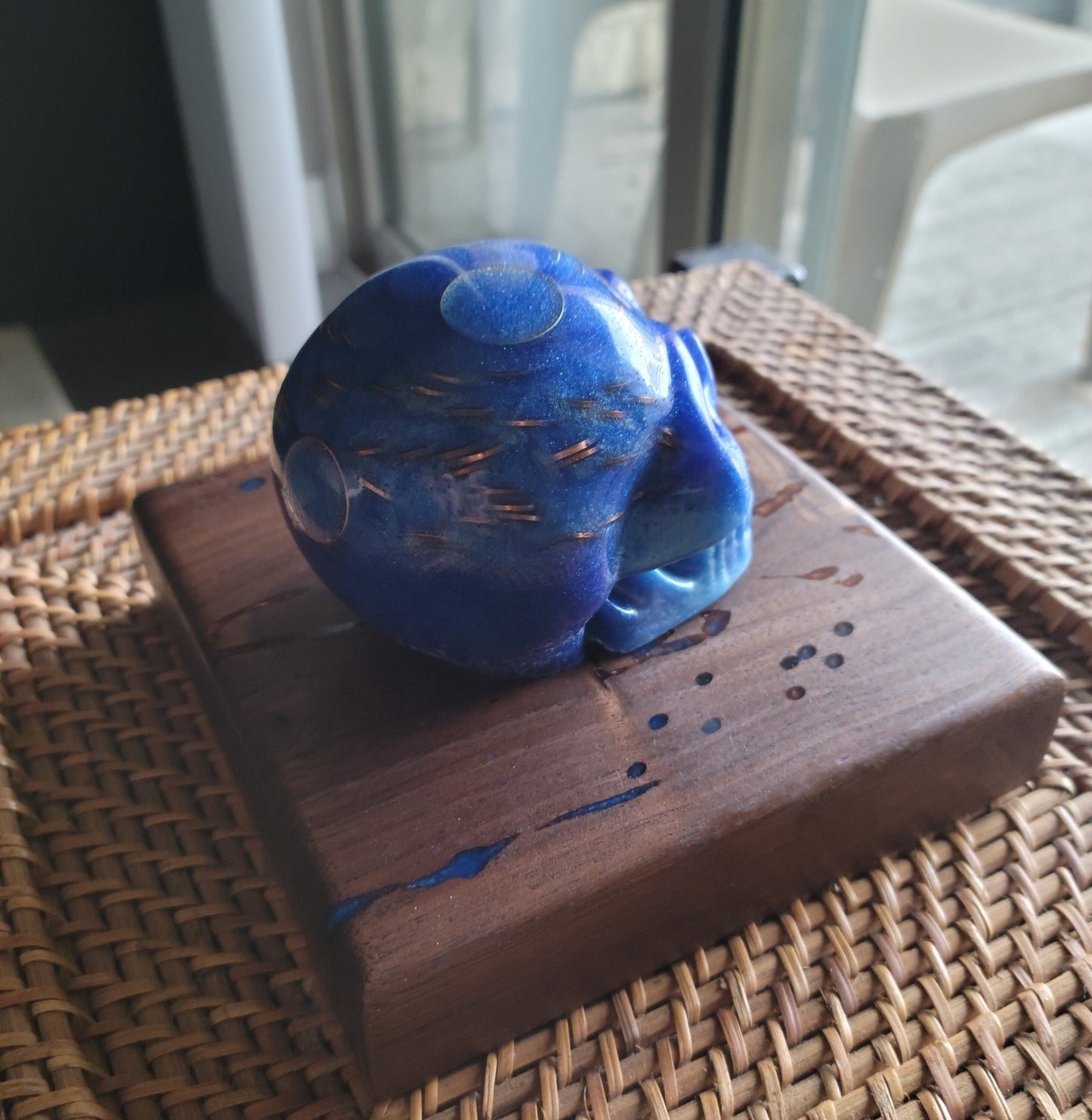 Made to Order! - Fortune Infused Skull - Mana Blue/Caribbean Blue - Black Walnut Base w/Copper&Blue