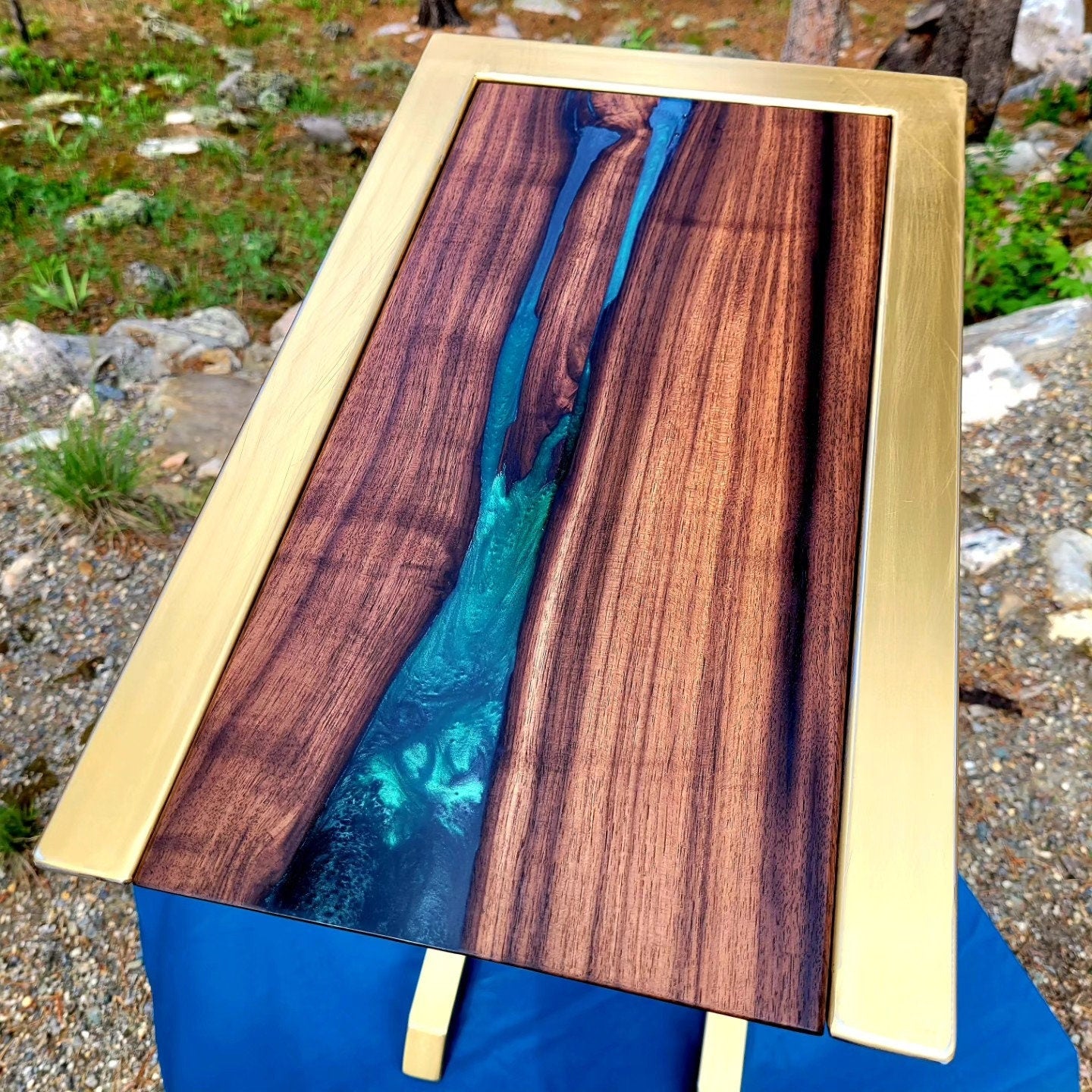 Custom Order C-Side Table - White Oak or Black Walnut - Colored Epoxy Available