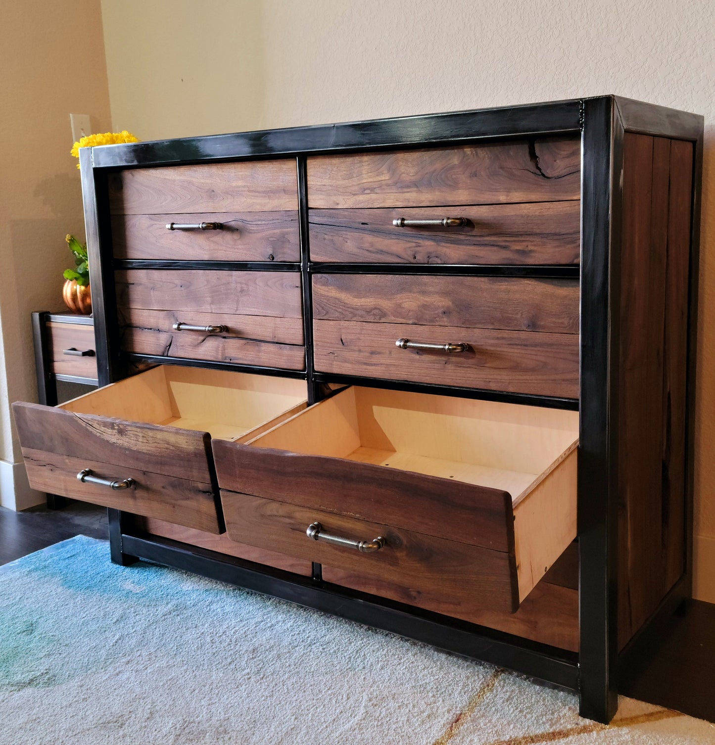 Industrial Rustic Dresser - Handmade to Order - American Black Walnut w/Steampunk Handles