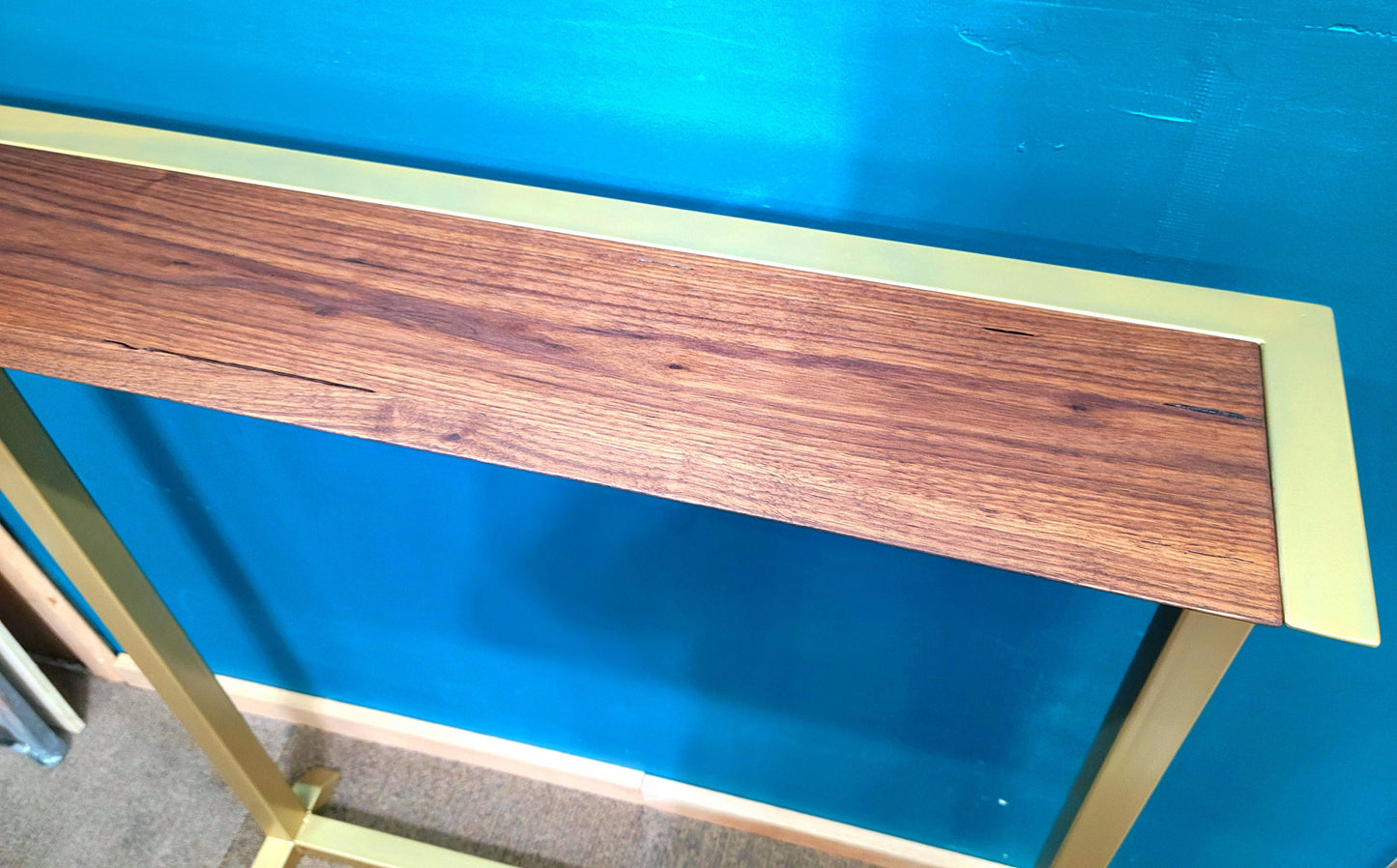 Made to Order! - Couch Table/Display Table - Walnut Wood Gold Base - Made to Order by hand in Colorado!