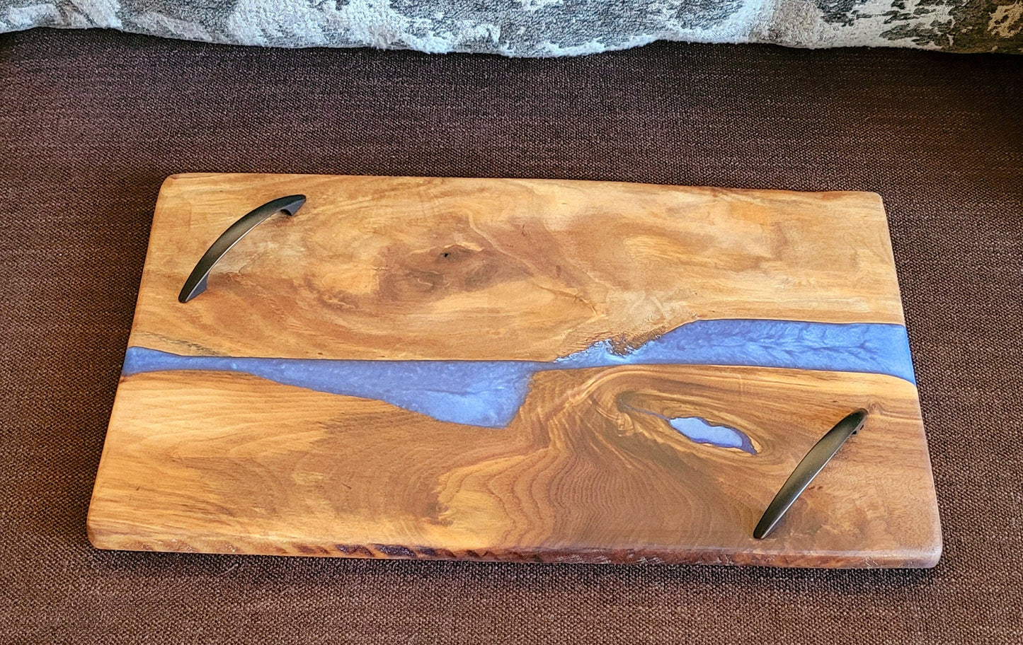Made to Order! - Diamond Deep Sea Blue & Black Walnut Serving Tray Cutting Board