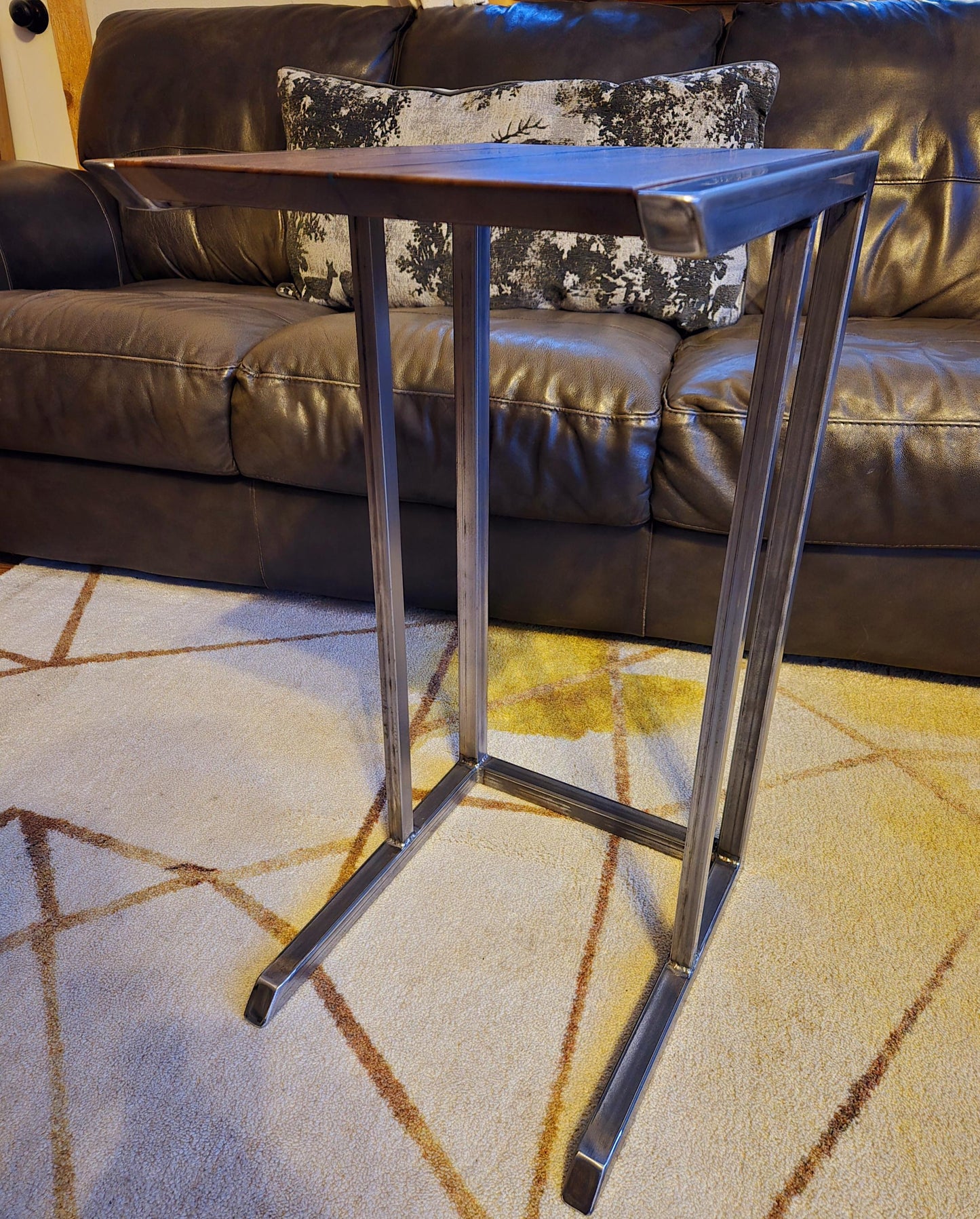 C-Side Table - Handmade Real Steel & American Walnut with Emerald Epoxy