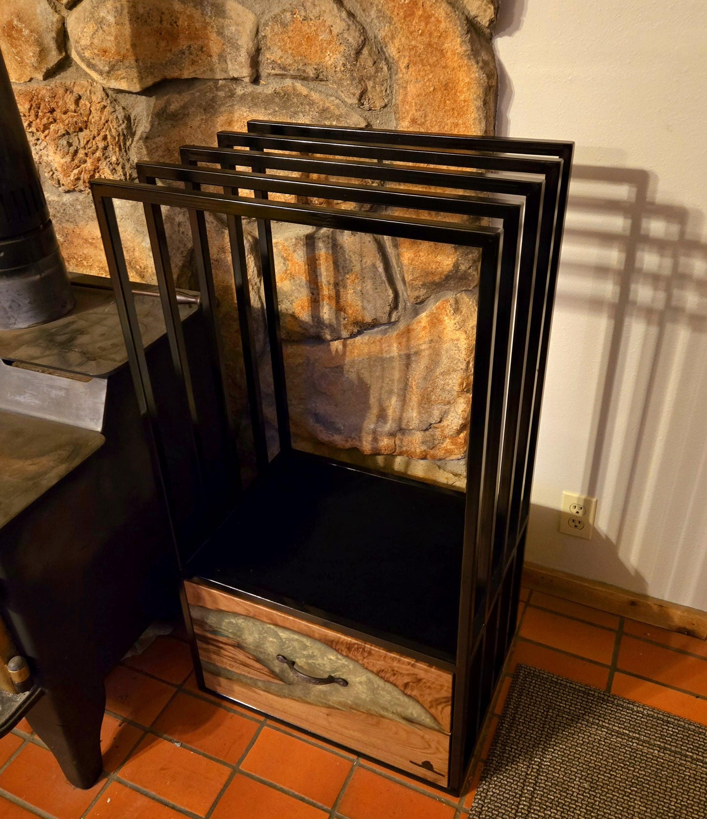 Firewood Storage Wood Holder Epoxy Drawer Velvet Shelves