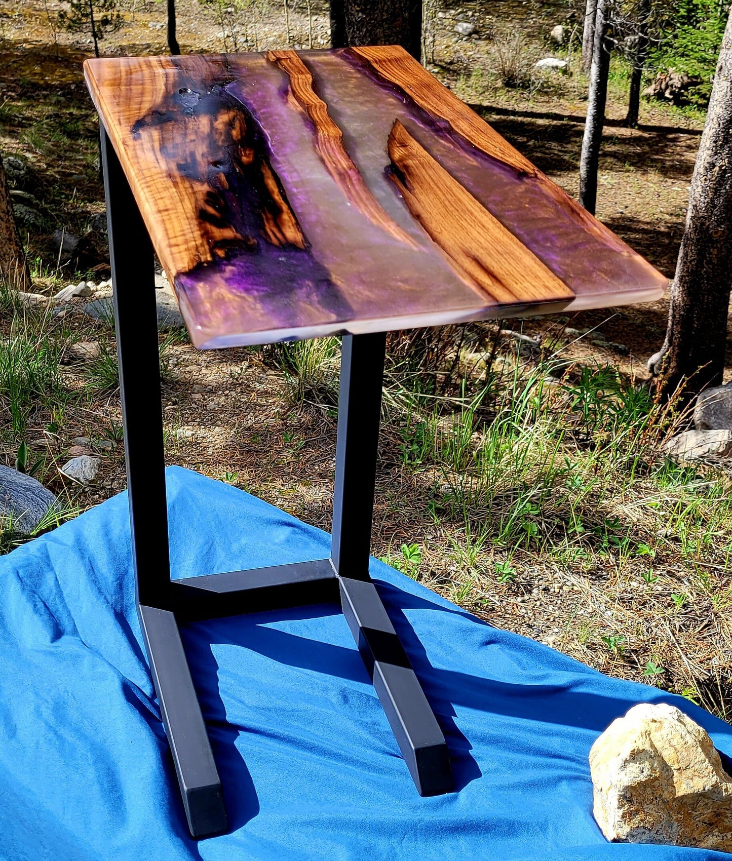 Made to Order! Custom C-Side Table/Couch Table/Coffee Desk - American Black Walnut - Epoxy Resin Inlay
