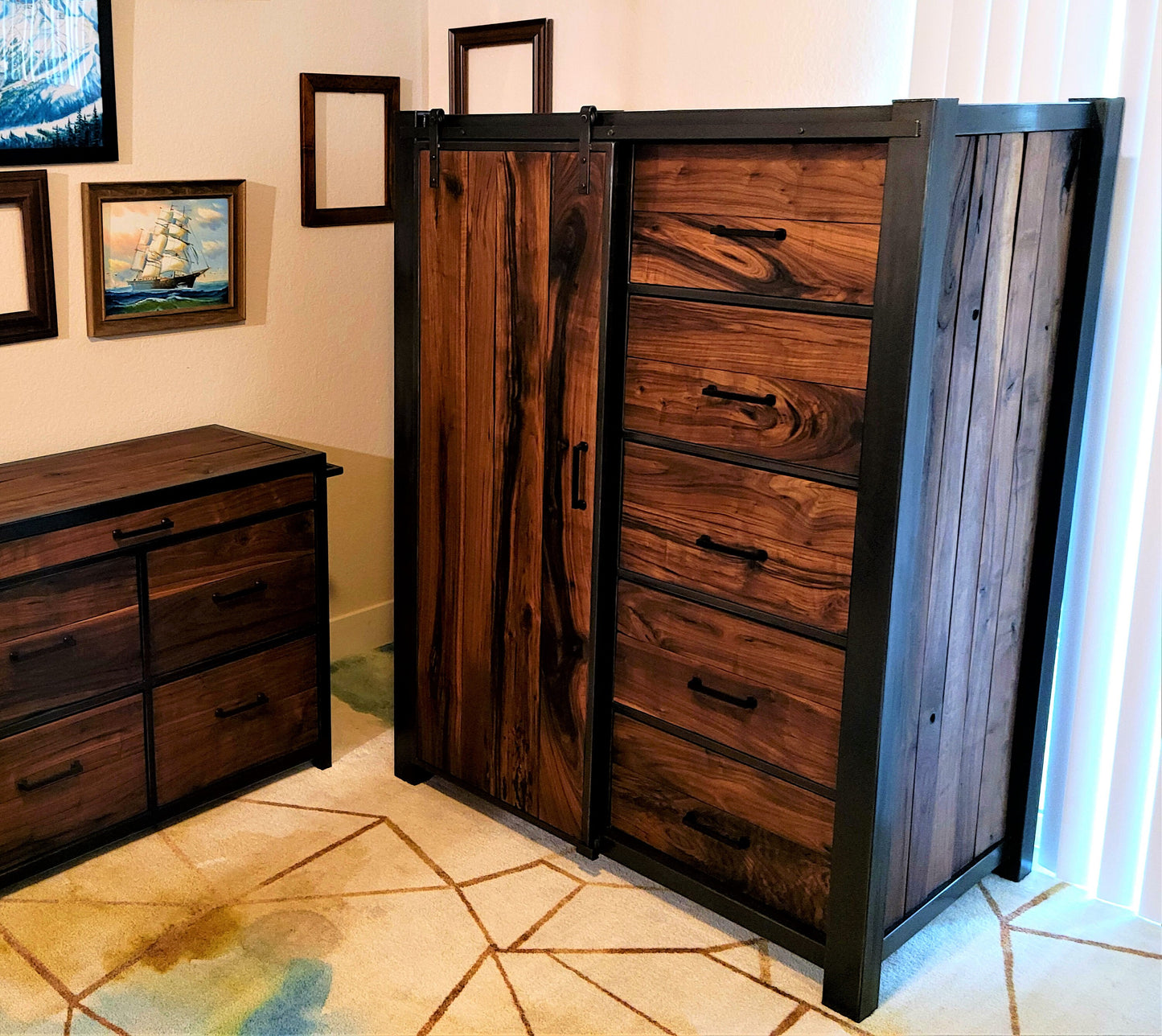 Custom Order! - Oversized Barndoor Dresser - Handmade to Spec - American Black Walnut & Epoxy Inlay