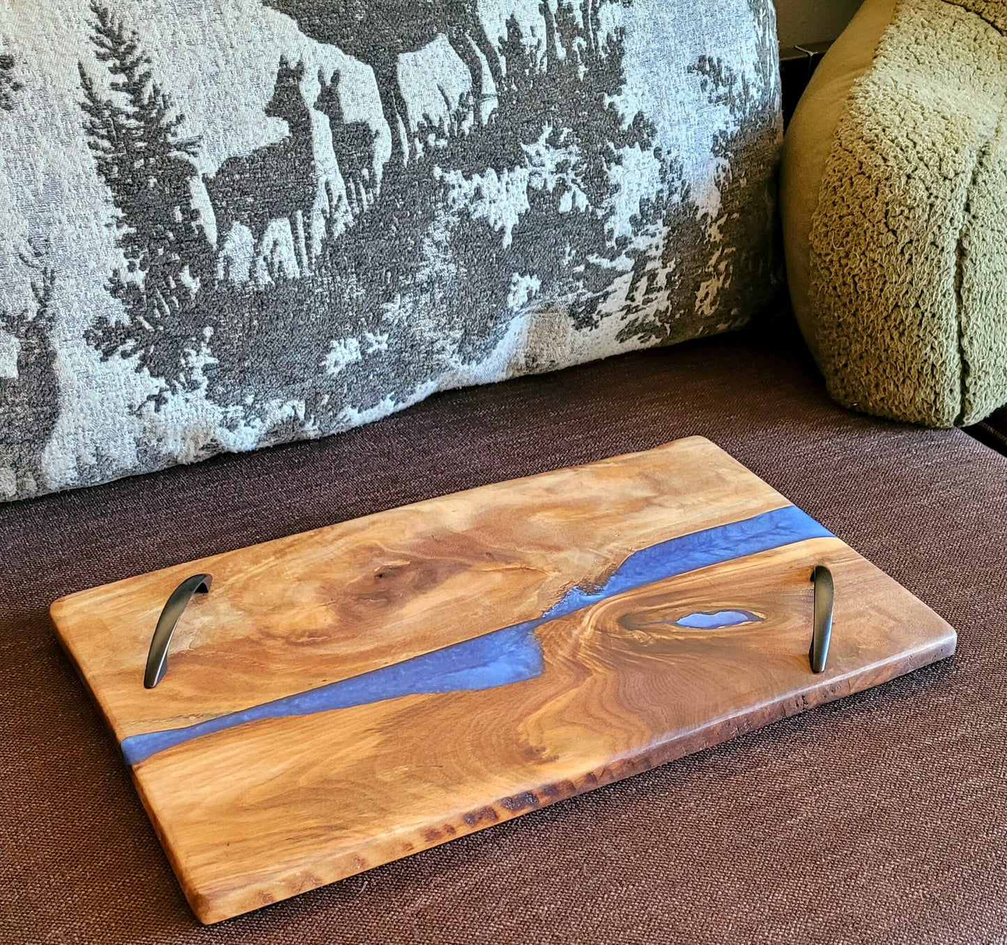 Made to Order! - Diamond Deep Sea Blue & Black Walnut Serving Tray Cutting Board