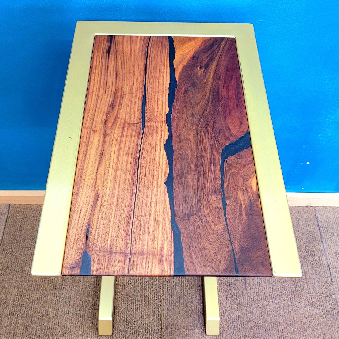 Made to Order! - Side Tables - Antique Gold with American Black Walnut & Colored Epoxy Inlay