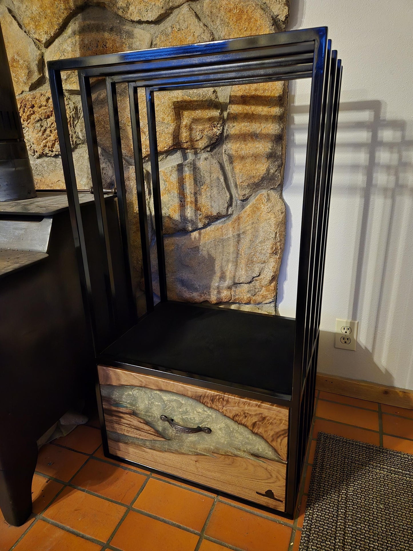 Firewood Storage Wood Holder Epoxy Drawer Velvet Shelves