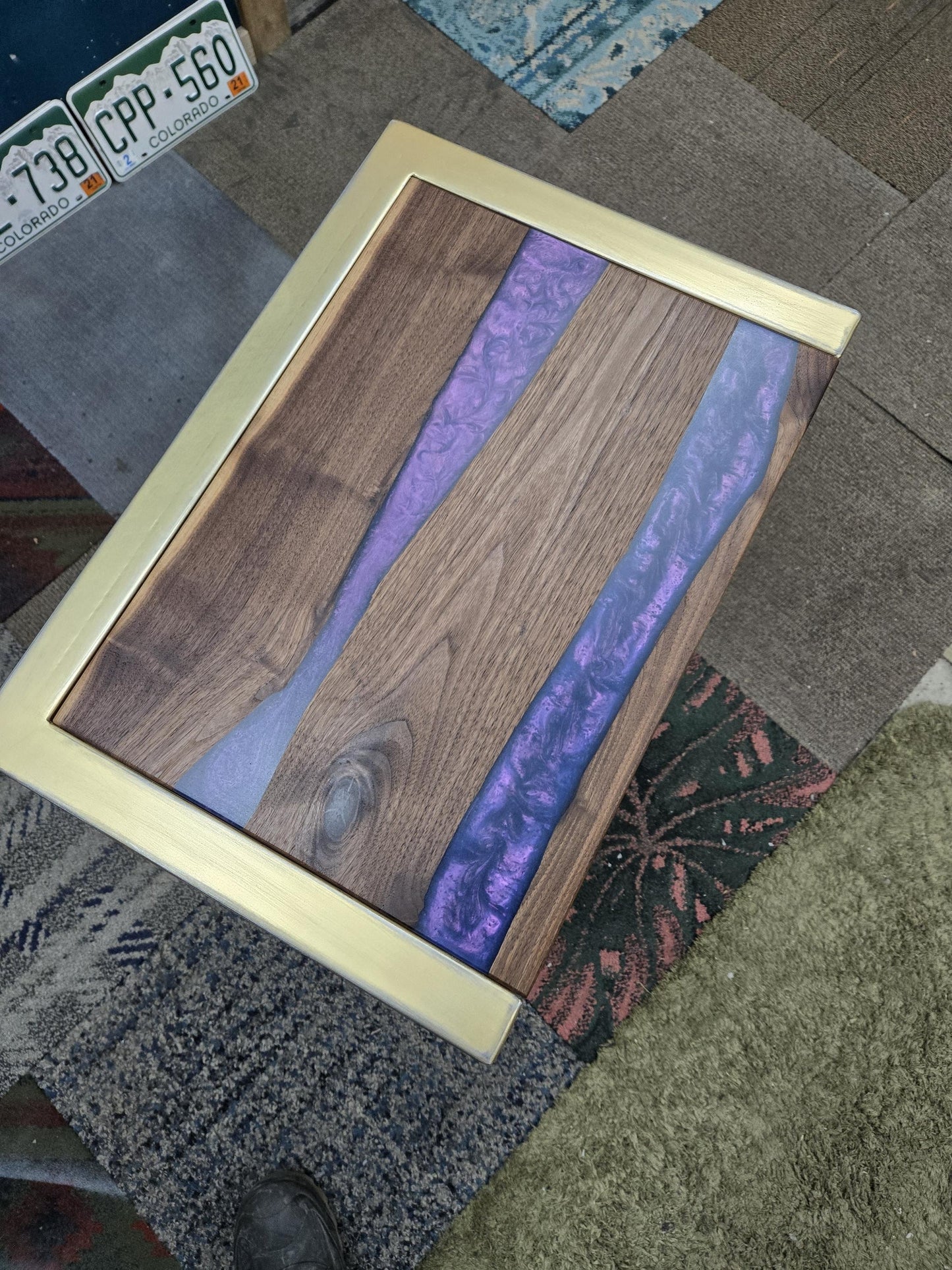 C-Side Table - Handmade Real Steel & American Walnut with Kamenbudokai epoxy