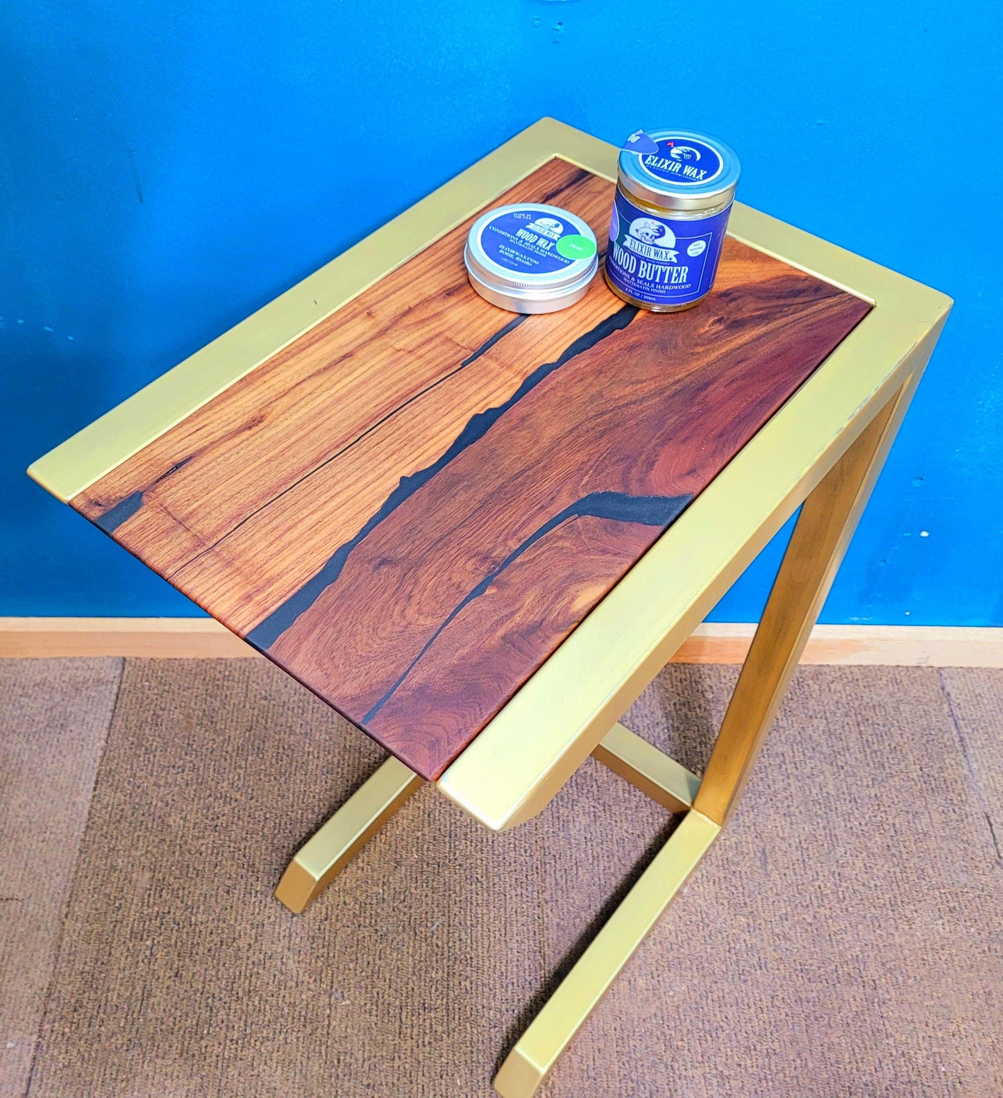 Made to Order! - Side Tables - Antique Gold with American Black Walnut & Colored Epoxy Inlay