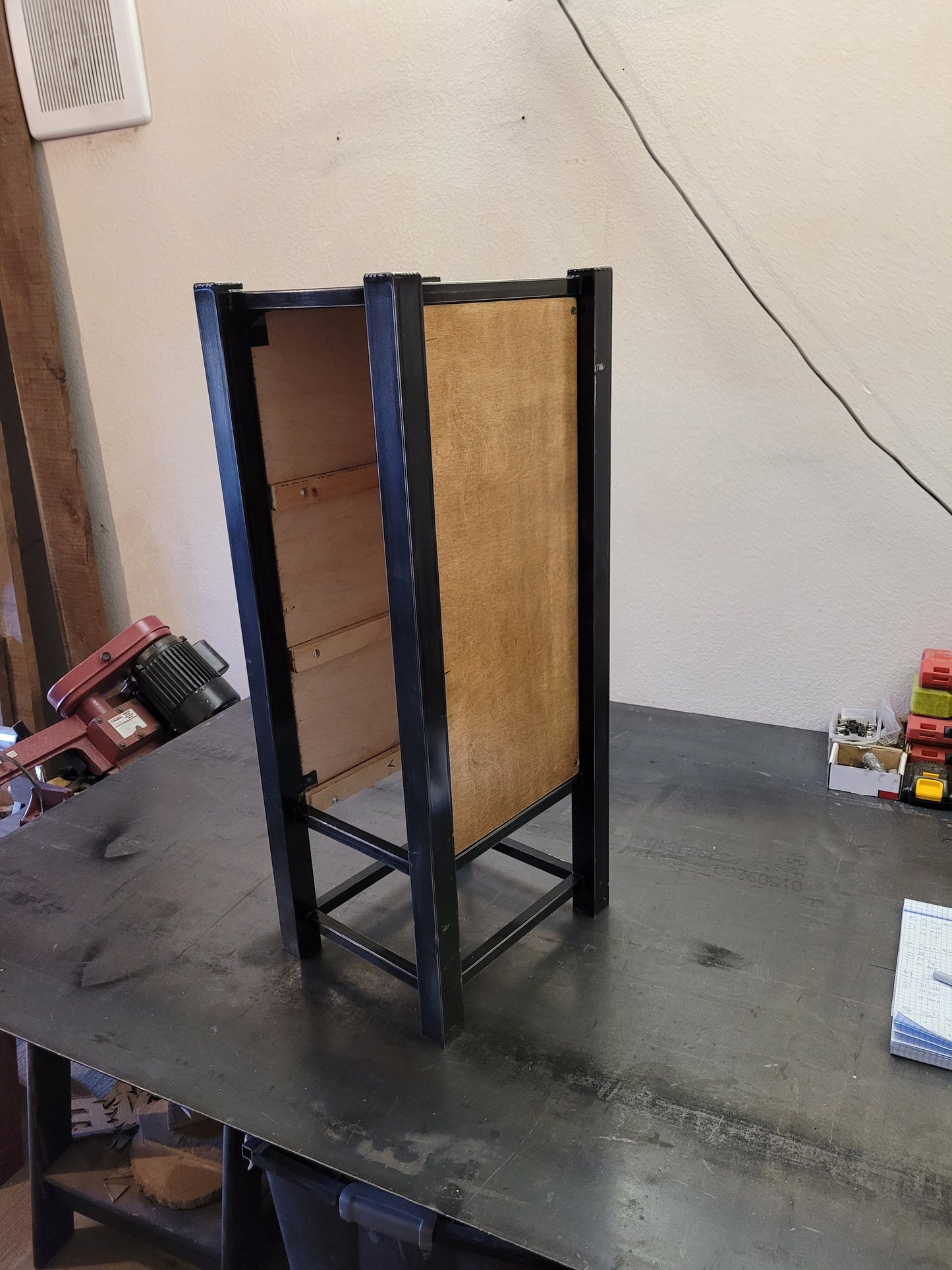 Three Drawer Tall Nightstand - American Walnut and Real Steel