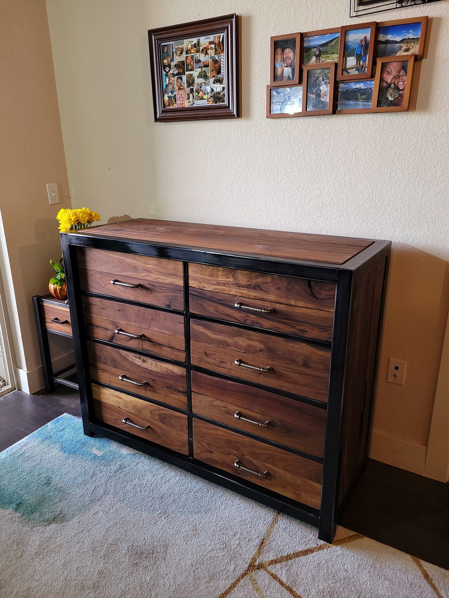 Industrial Rustic Dresser - Handmade to Order - American Black Walnut w/Steampunk Handles